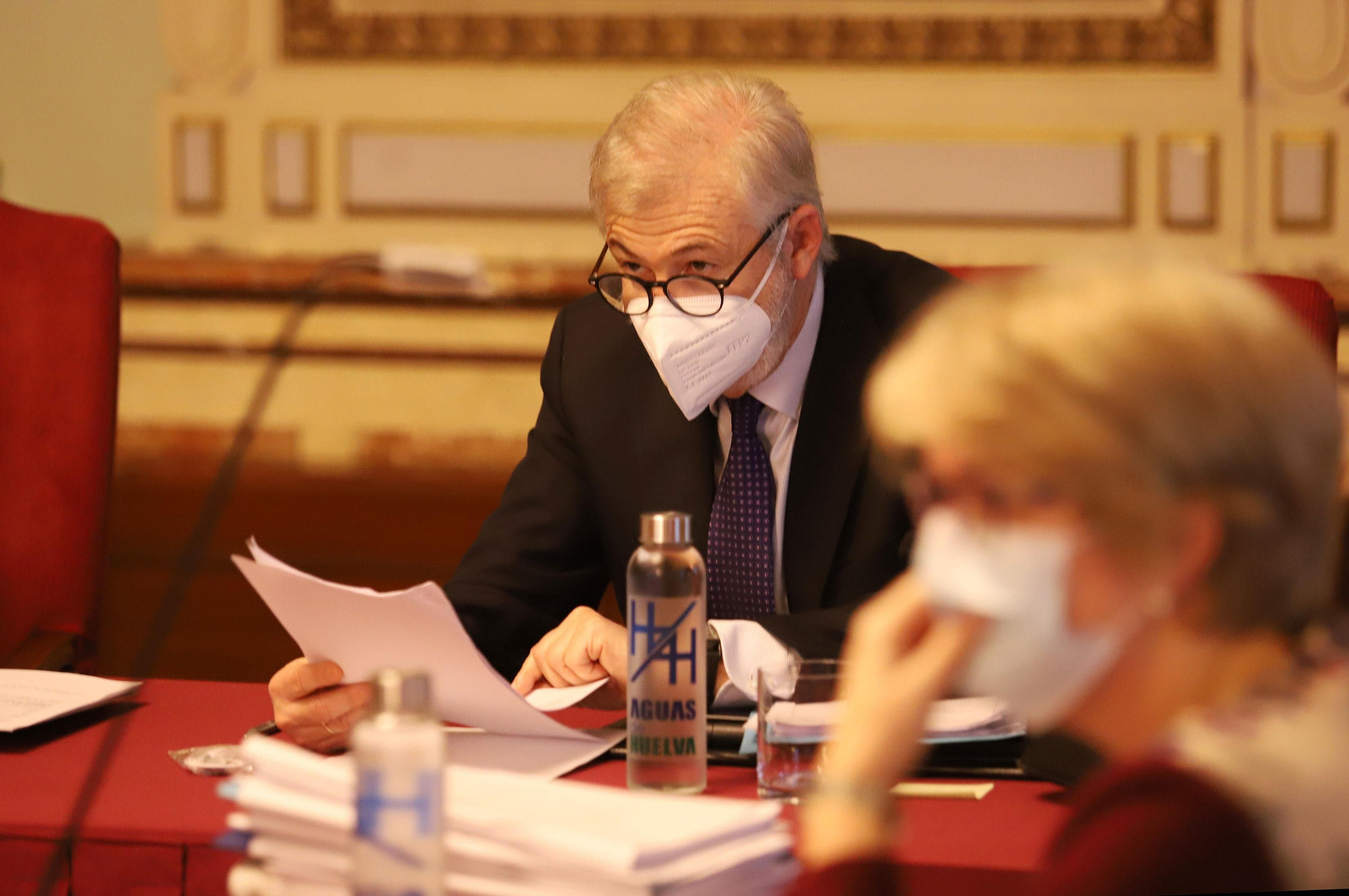 Imágenes del pleno del Ayuntamiento de Huelva celebrado de manera virtual