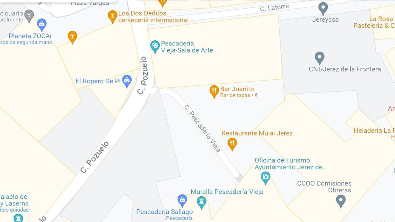 Detalle del callejero de Jerez donde se ubica la calle Pescadería Vieja. Detalle del callejero de Jerez donde se ubica la calle Pescadería Vieja.