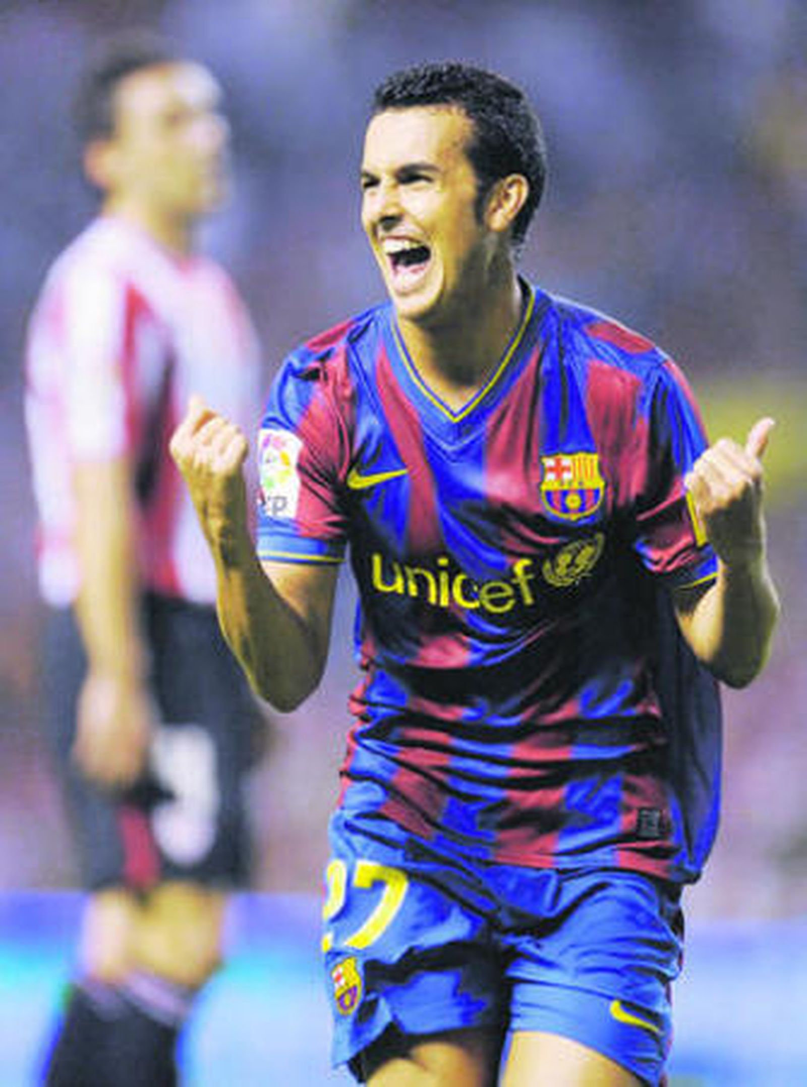 Pedro celebra el tanto que anotó al Athletic el pasado domingo.