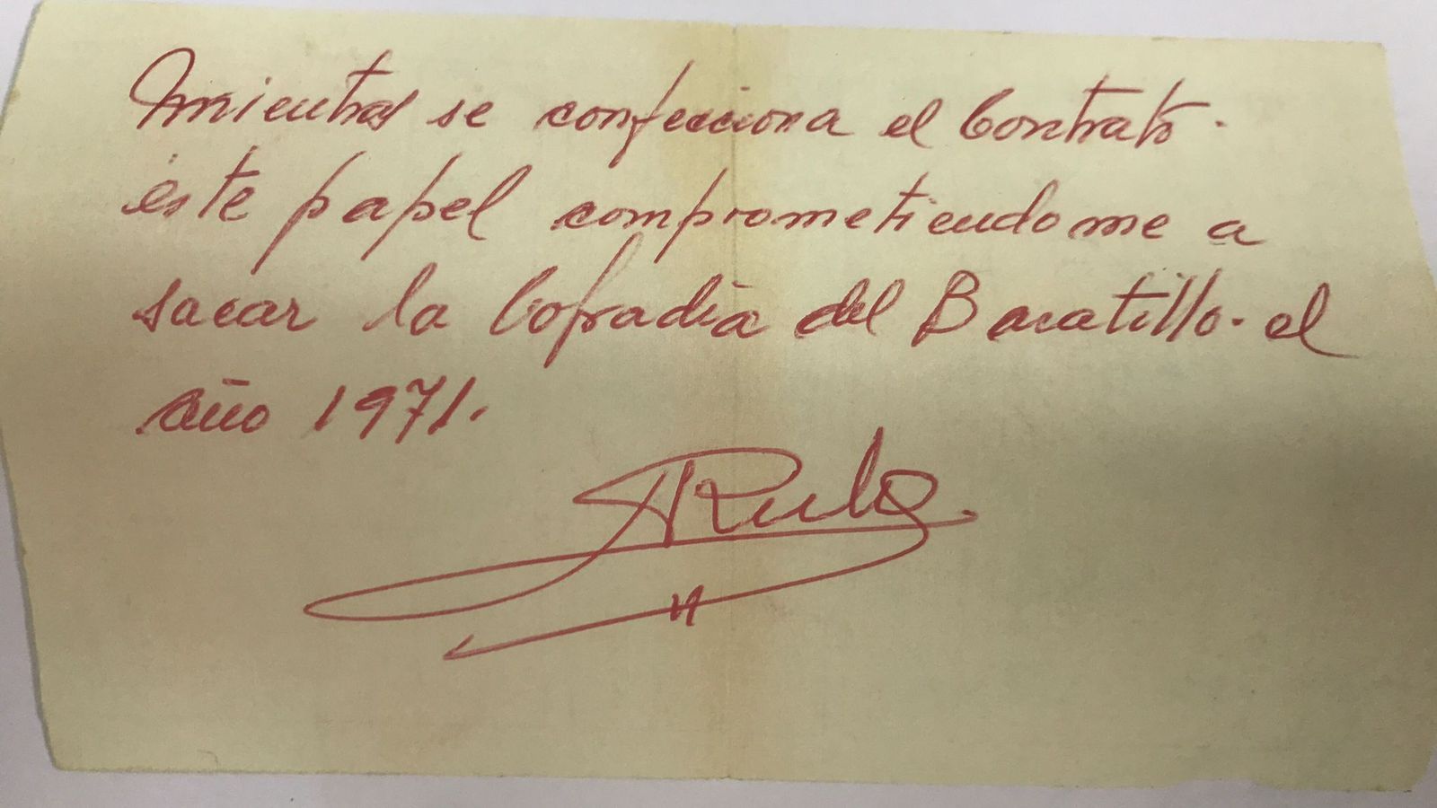 El compromiso de Rechi para sacar la cofradía en 1971.