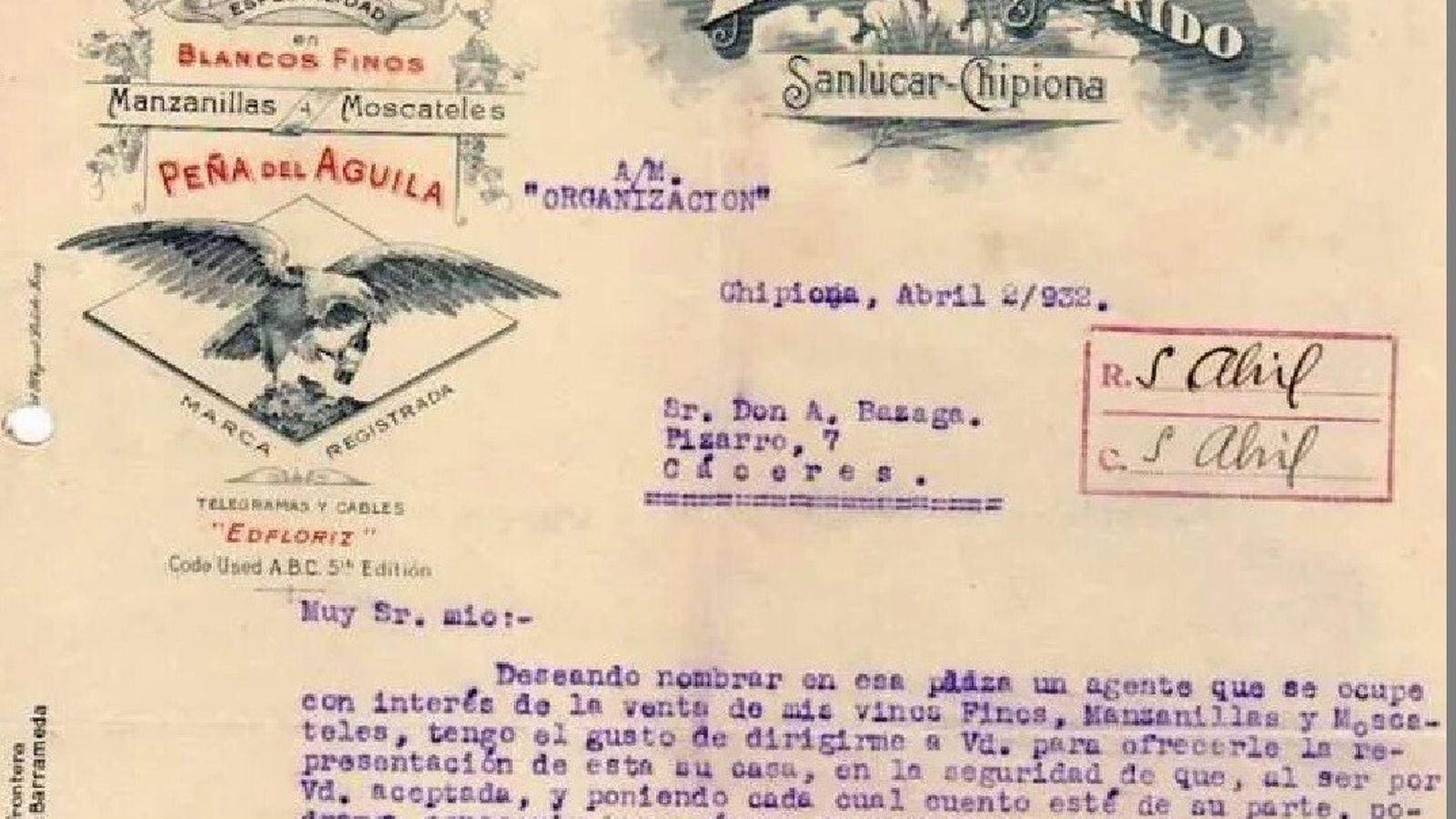 Carta comercial de Viuda de Eduardo Florido, años 30.