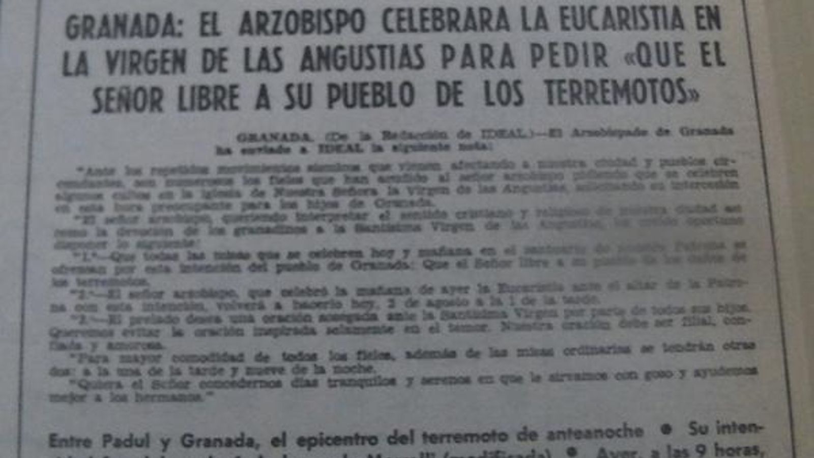 El arzobipo anuncia una misa para que cesen los terremotos El arzobipo anuncia una misa para que cesen los terremotos