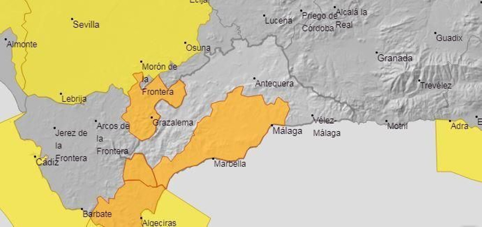 Mapa de avisos de la Aemet.