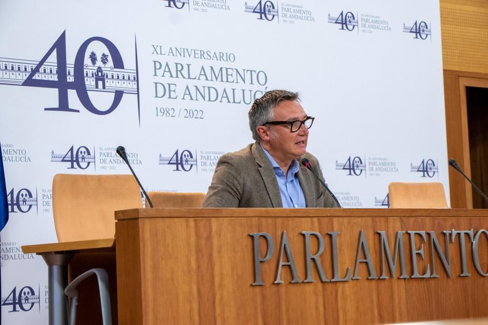 Manuel Gavira, portavoz de Vox, en la sala de prensa del Parlamento andaluz.
