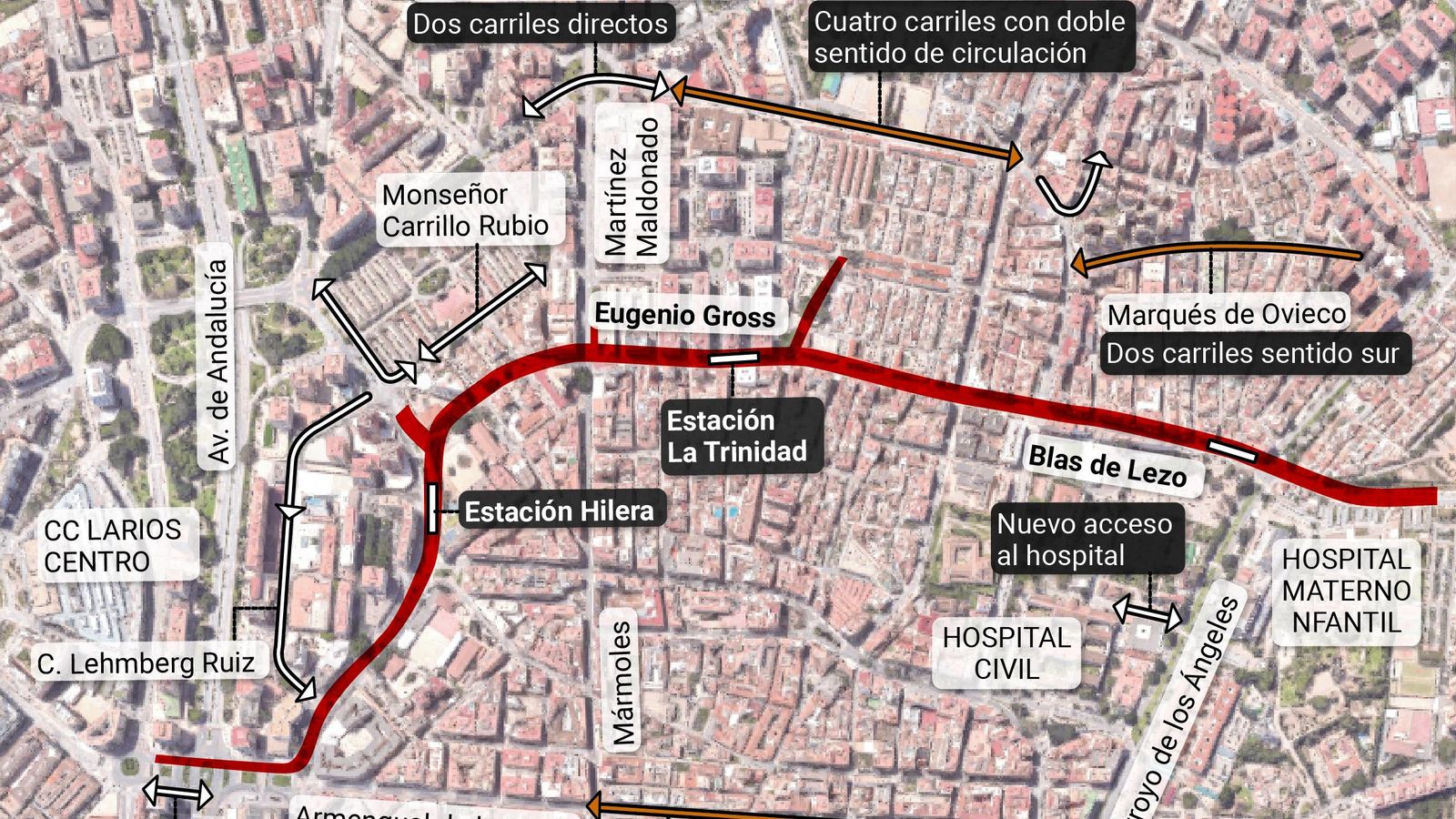 Así cambiará el tráfico en la Trinidad durante las obras del Metro de Málaga. Así cambiará el tráfico en la Trinidad durante las obras del Metro de Málaga.