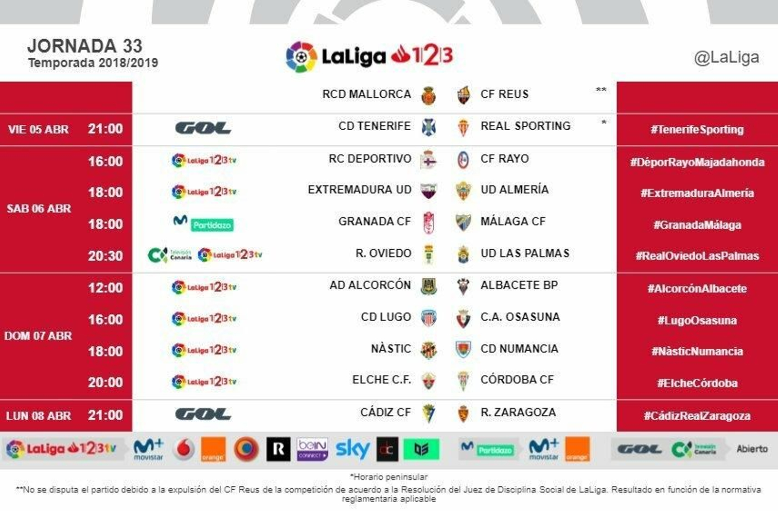 Fecha y hora del Granada - Málaga CF