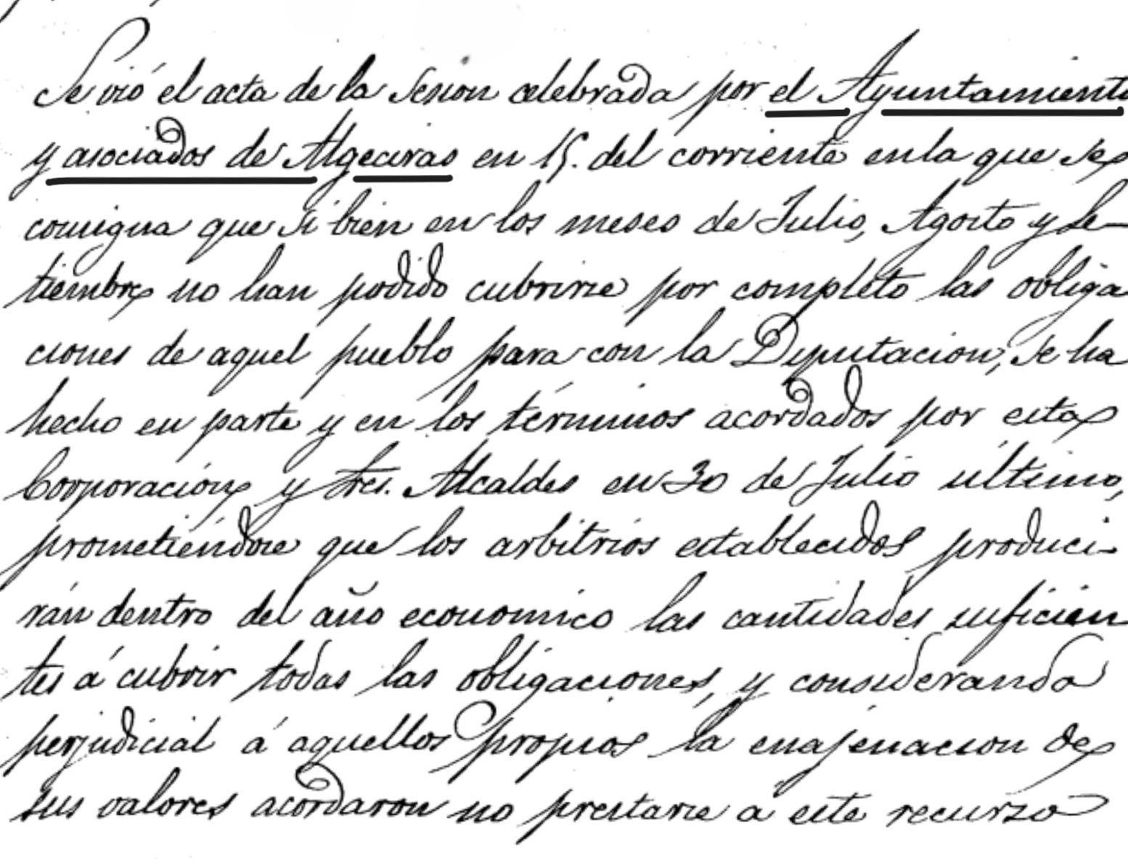 Una de las actas de la época del Ayuntamiento de Algeciras.