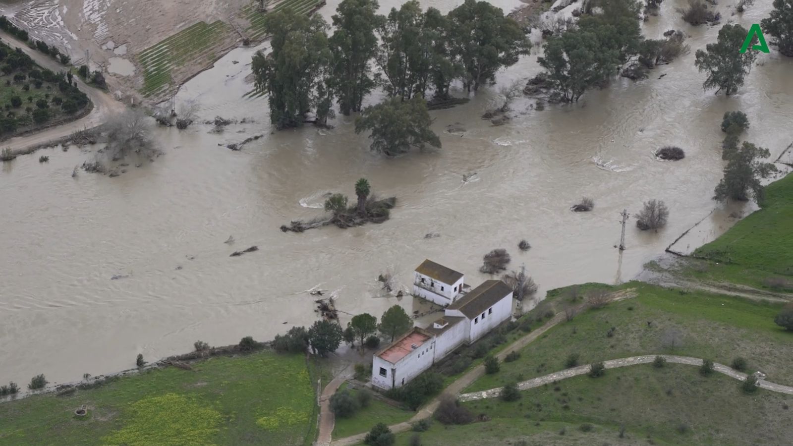 Zonas inundadas de Alcalá de los Gazules, El Puerto, Arcos y El Bosque, desde el aire