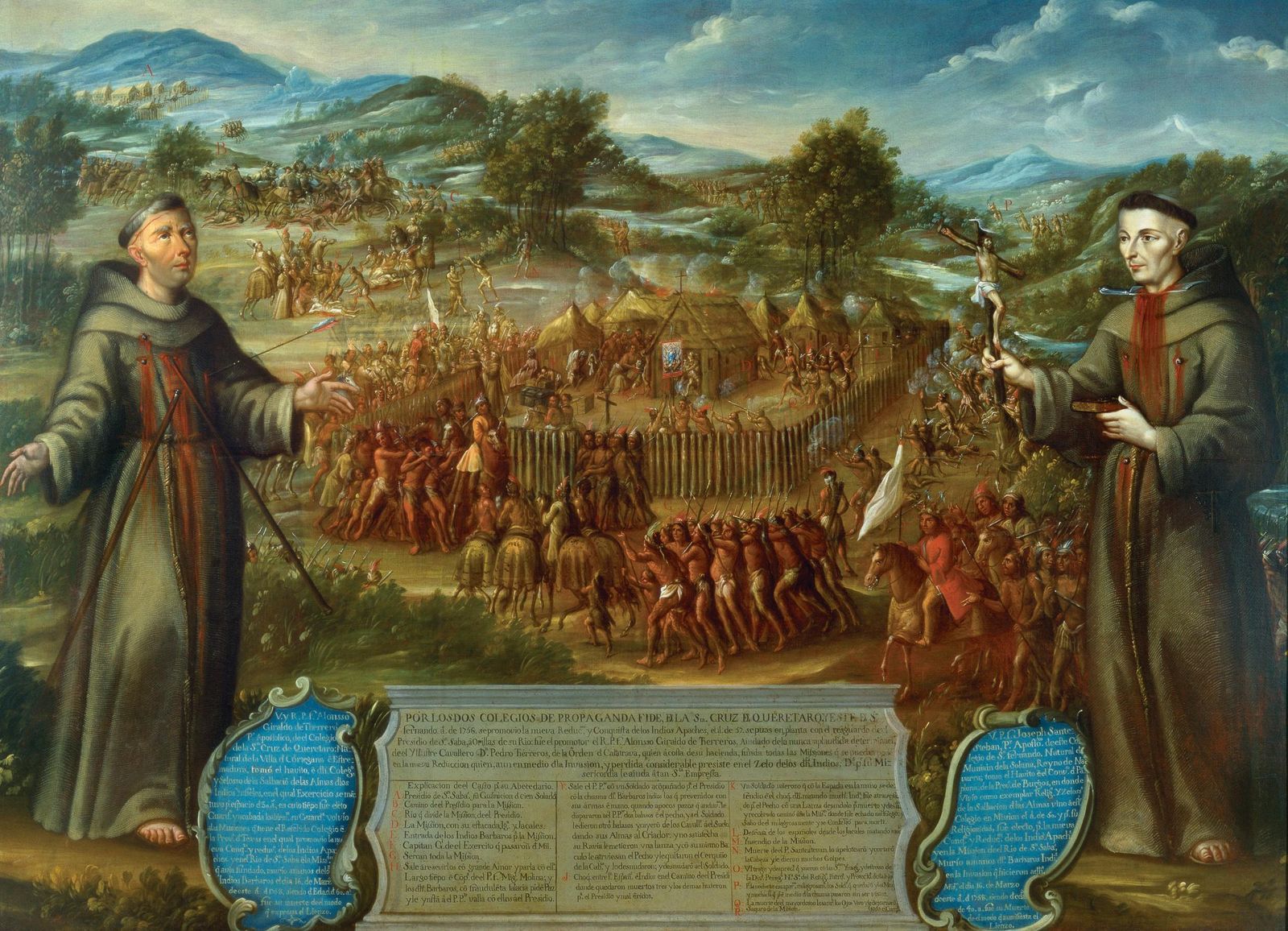 La destrucción de la misión de San Sabá. José de Páez. Museo Nacional de Arte de México.