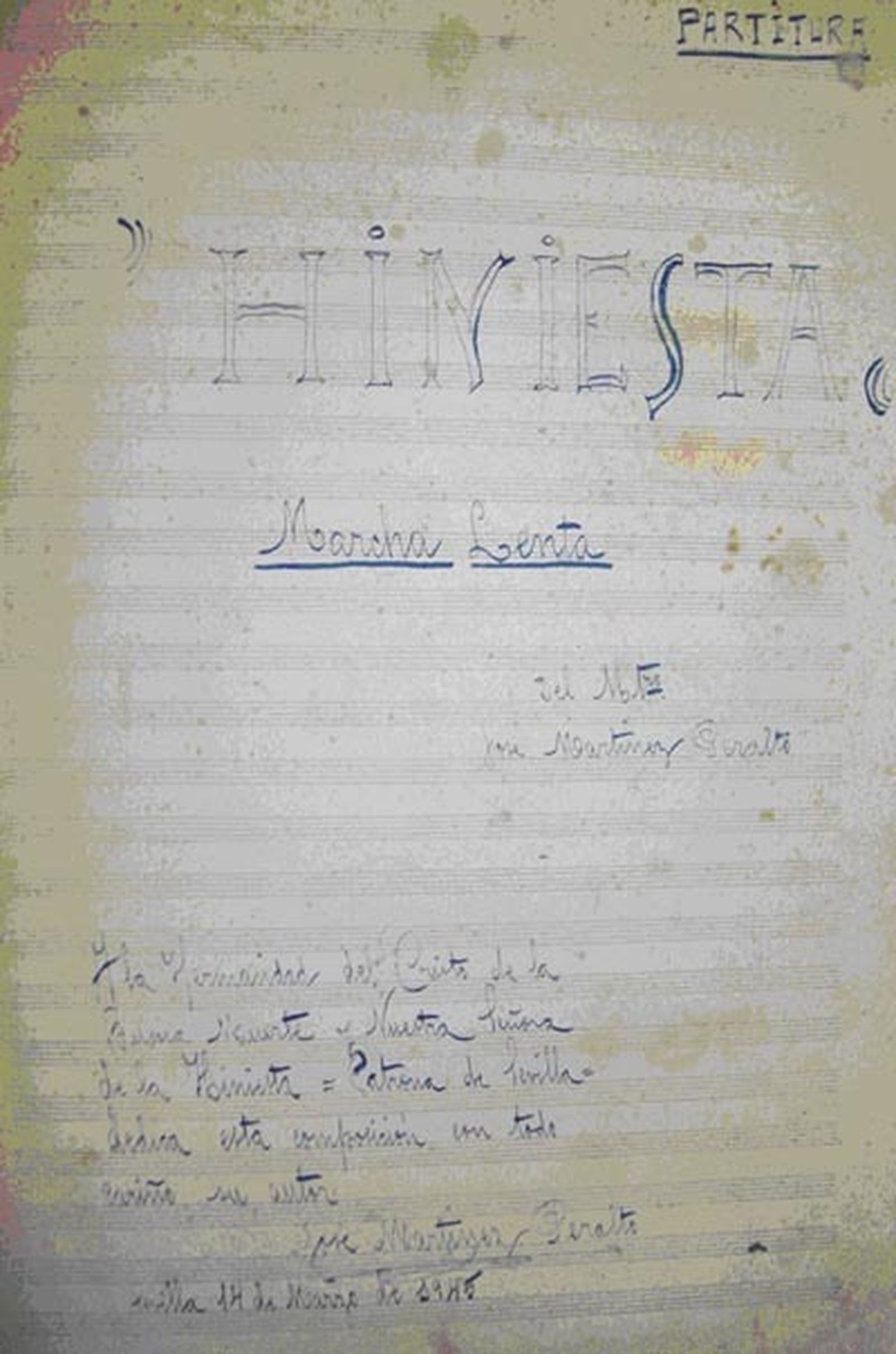 Partitura original de Hiniesta, una de sus marchas más reconocidas