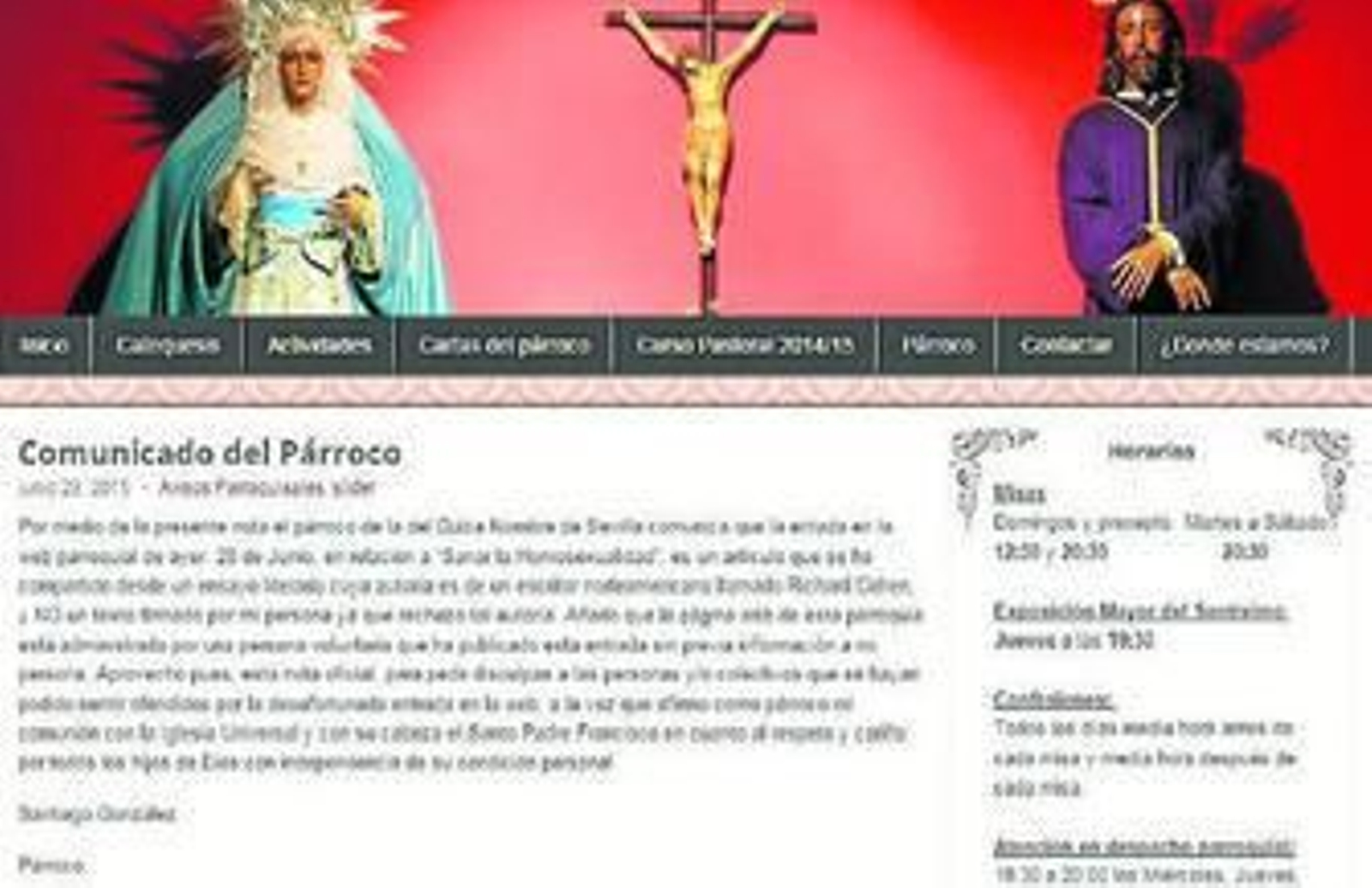 El párroco de Bellavista asegura que el artículo se publicó sin su conocimiento