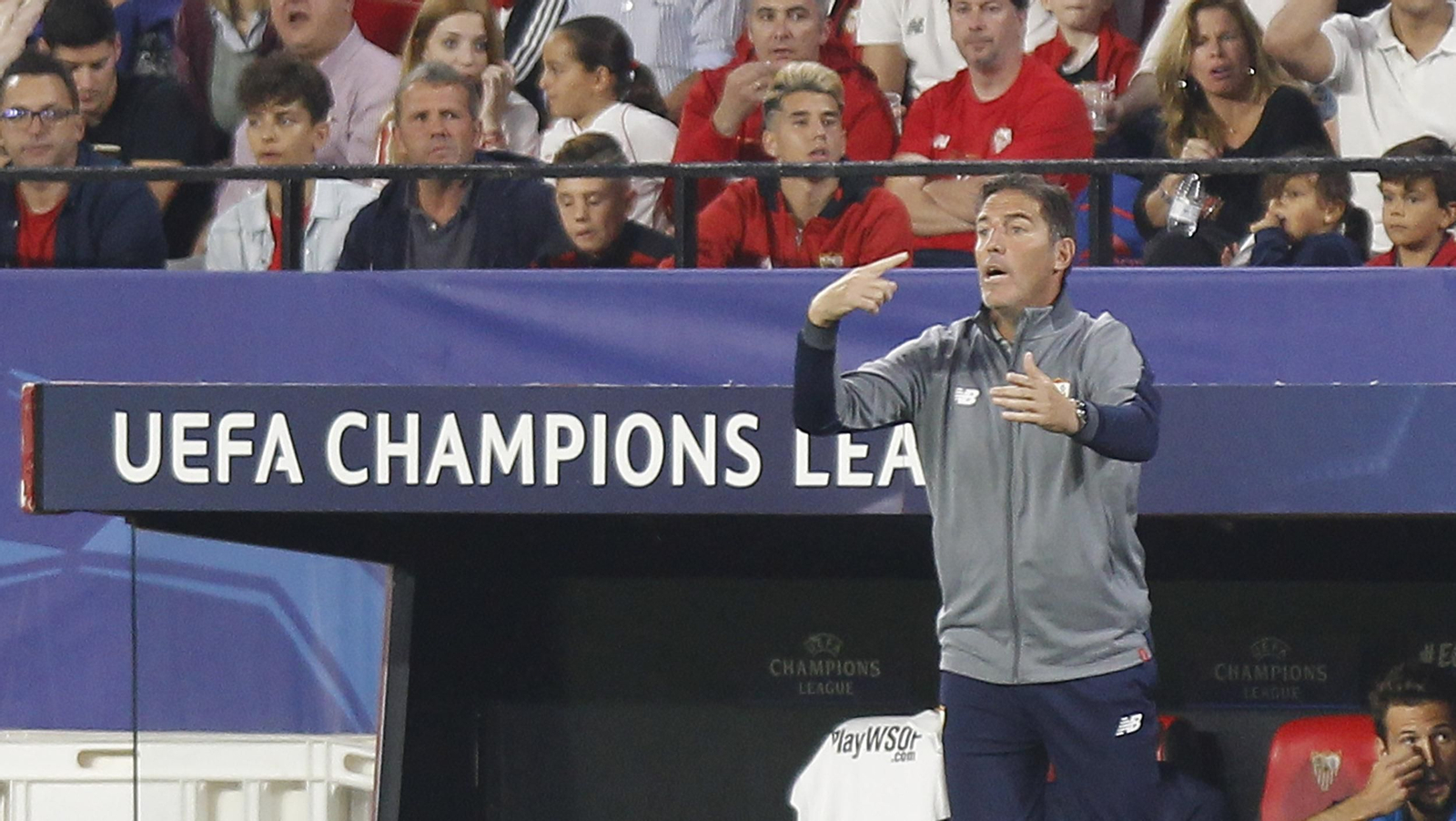 Eduardo Berizzo, junto al banquillo del Sevilla este miércoles.