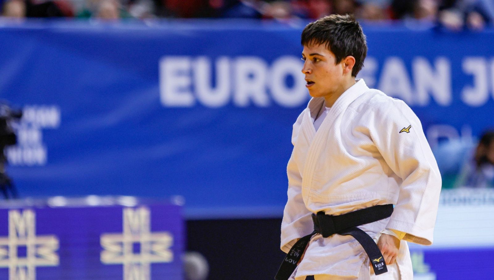 Julia Figueroa, en uno de sus combate en el Europeo de Sofía.