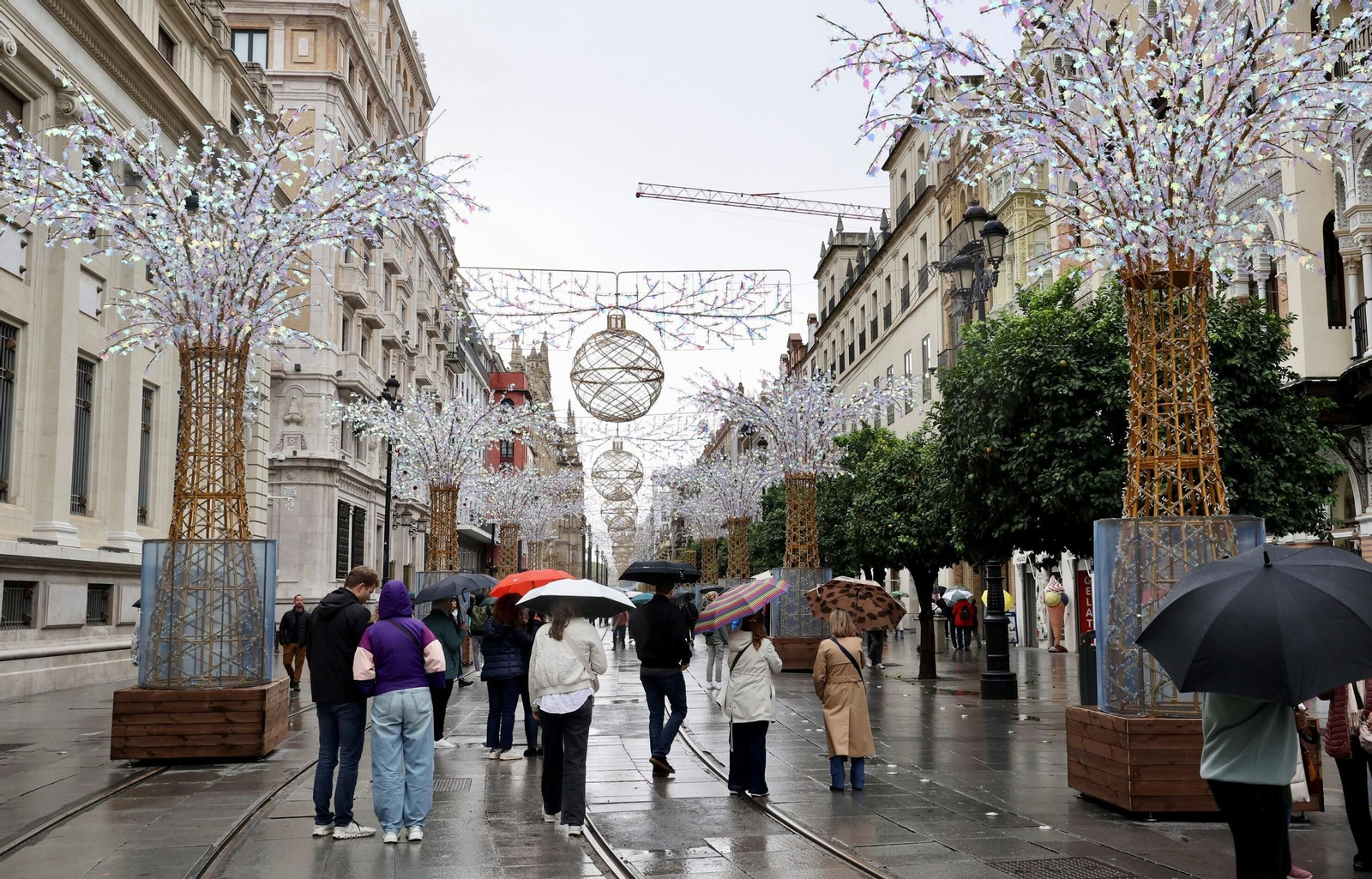 Avenida de la Constitución con los adornos de Navidad.