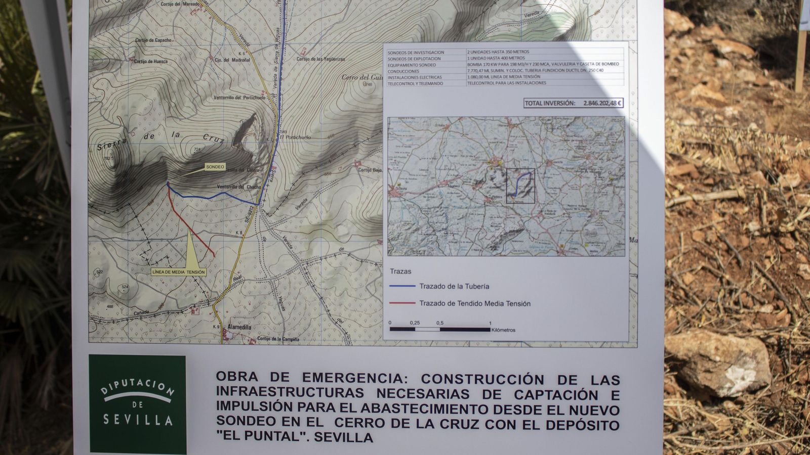 Mapa de la zona de obras de la Diputación de Sevilla.