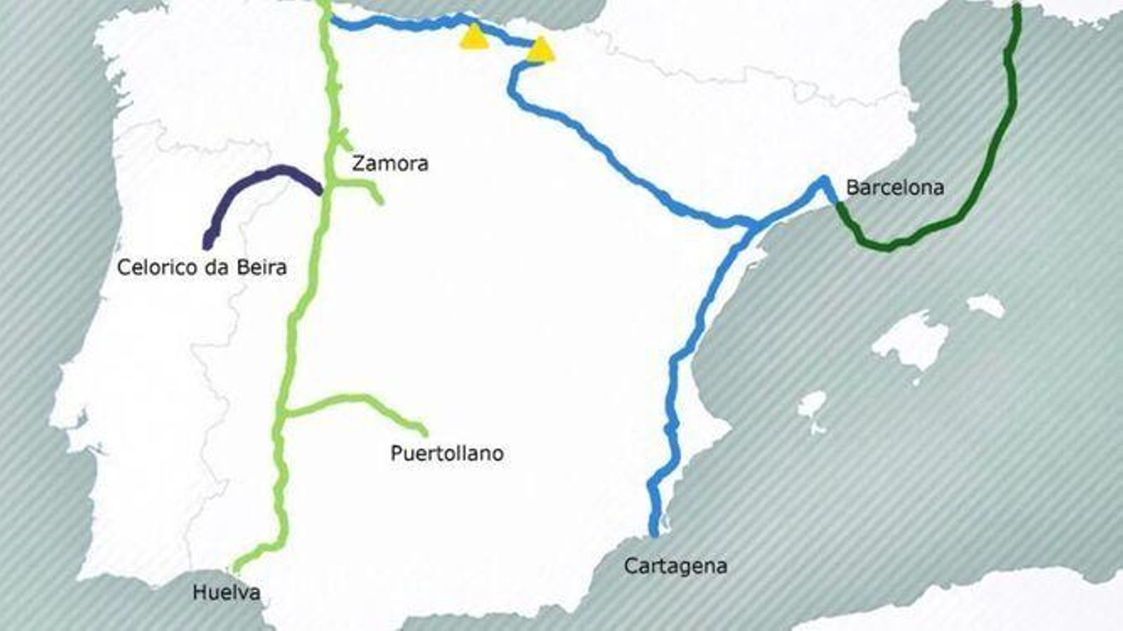 Trazado de los principales corredores de transporte de hidrógeno verde de Europa.