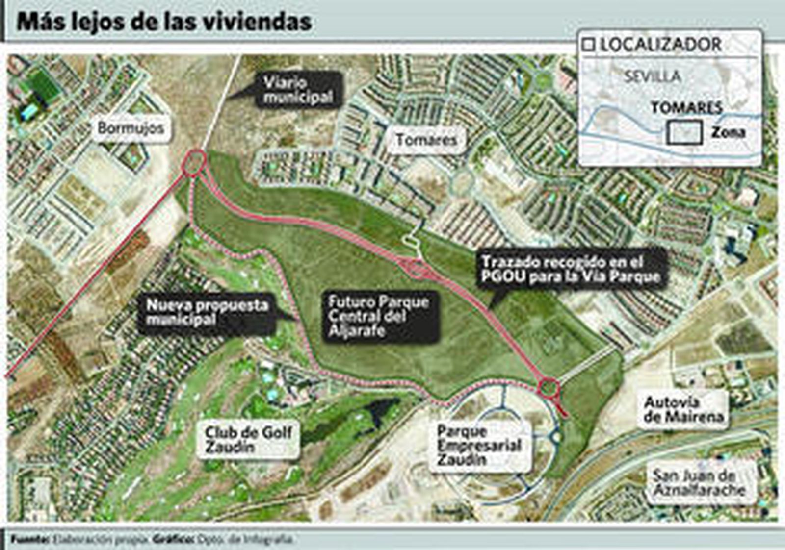 Tomares propone llevar la Vía Parque hasta el Zaudín y reducirla a 2 carriles