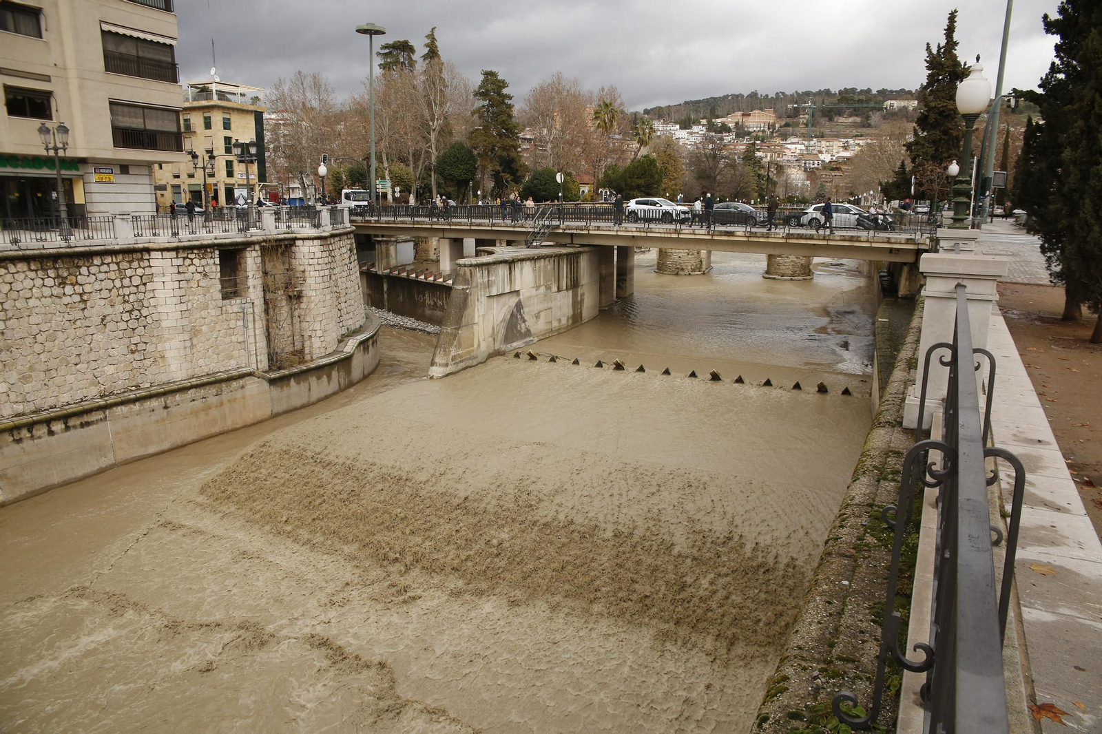 Desbordamiento del Río Genil a su paso por la capital tras las lluvias torrenciales de la última semana.