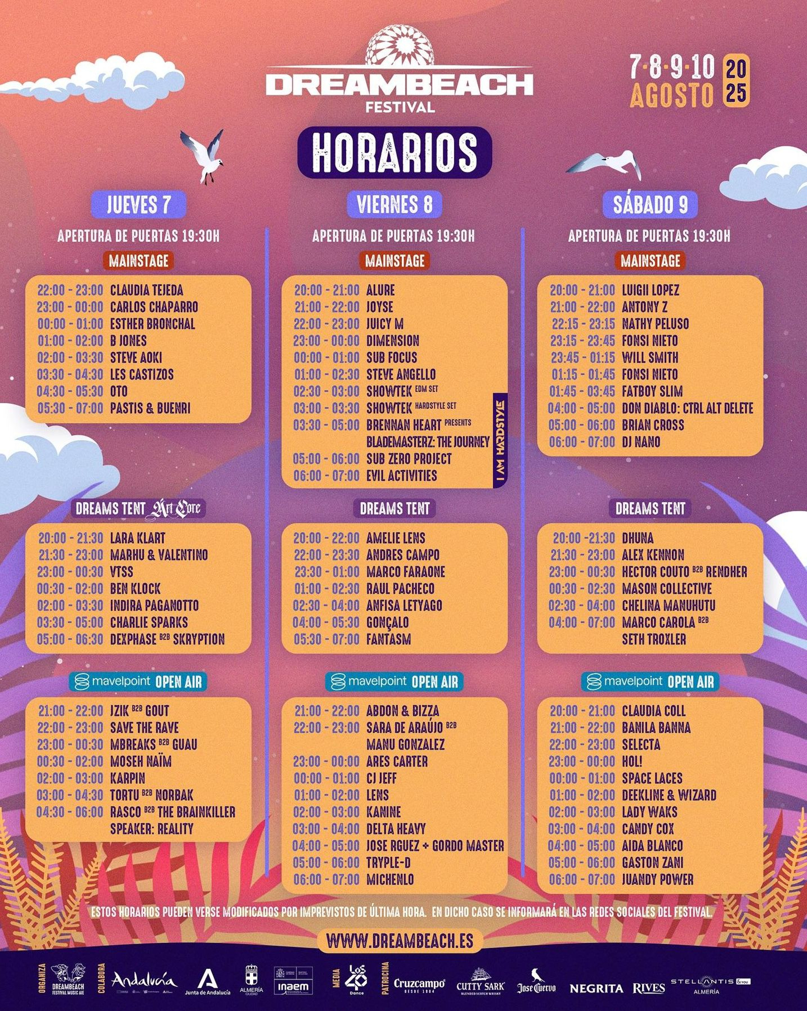 Horarios oficiales del festival Dreambeach 2025