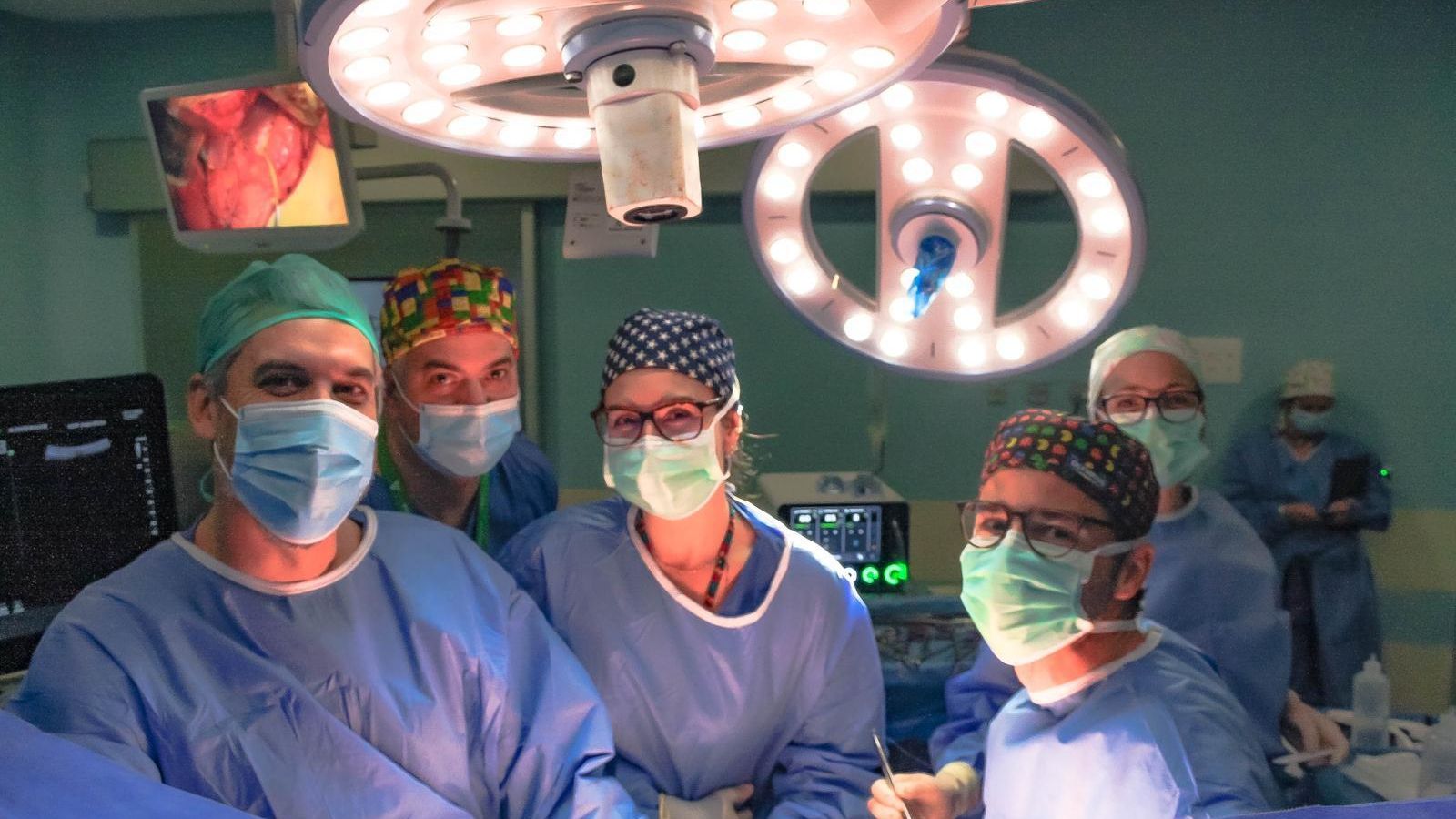 Los cuatro cirujanos del Hospital de Valme expertos en esta técnica: a la izquierda el doctor José Manuel Lorente, el jefe de servicio de Cirugía y director del curso, el doctor Pablo Parra, la doctora Granada Jiménez y el doctor Darío Martínez.