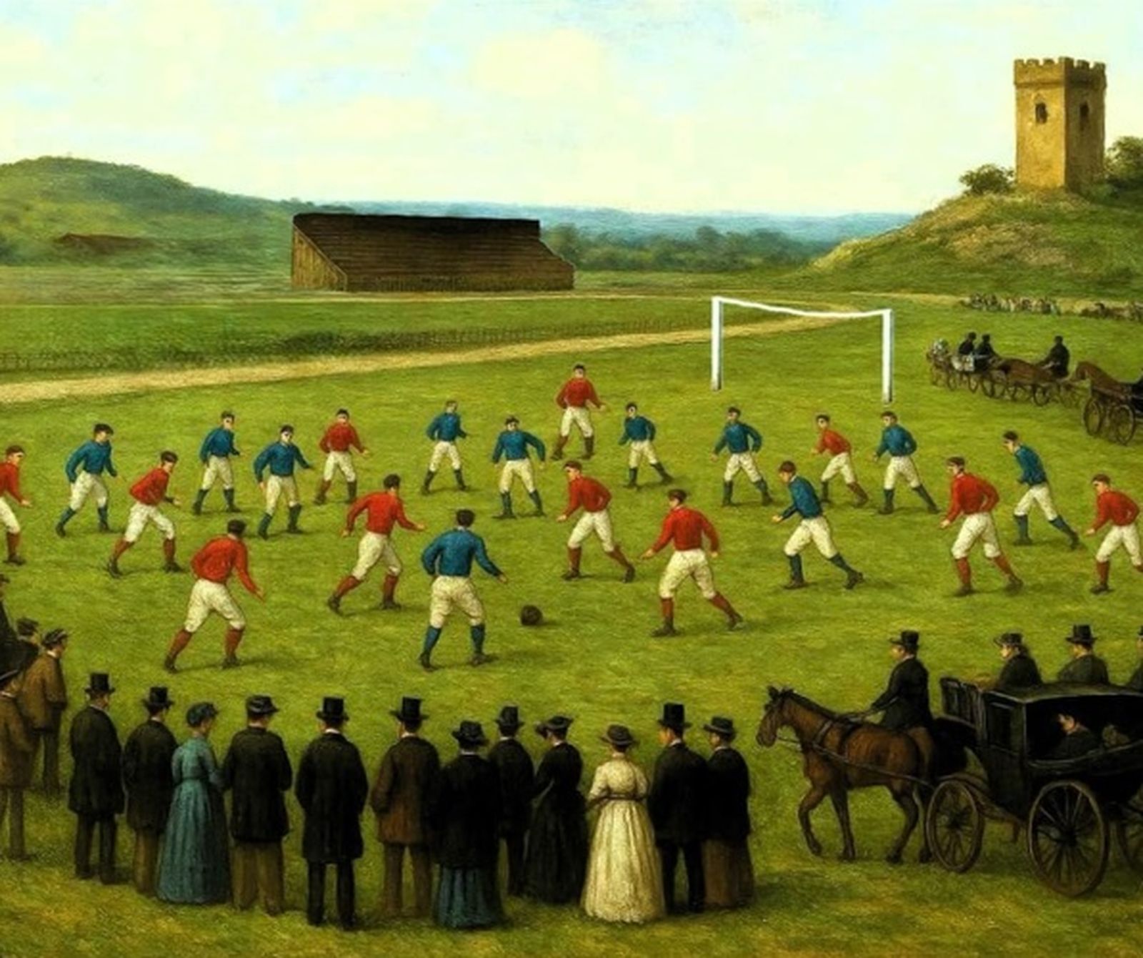 Una ilustración de un partido de fútbol.