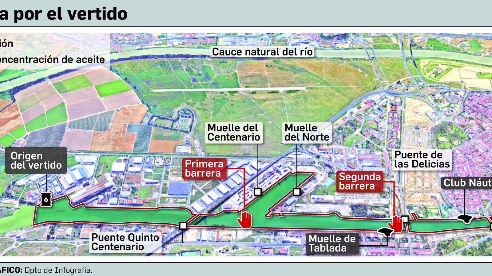 Imagen de la mancha de aceite a la altura de Los Remedios.