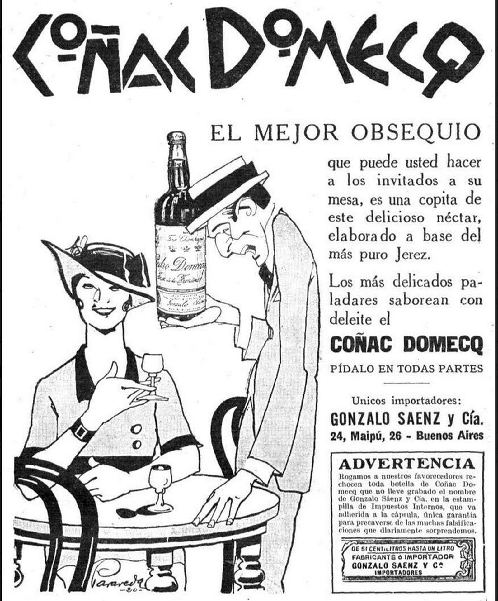 Publicidad de Domecq en la revista argentina de Cara y Caretas, 1920.