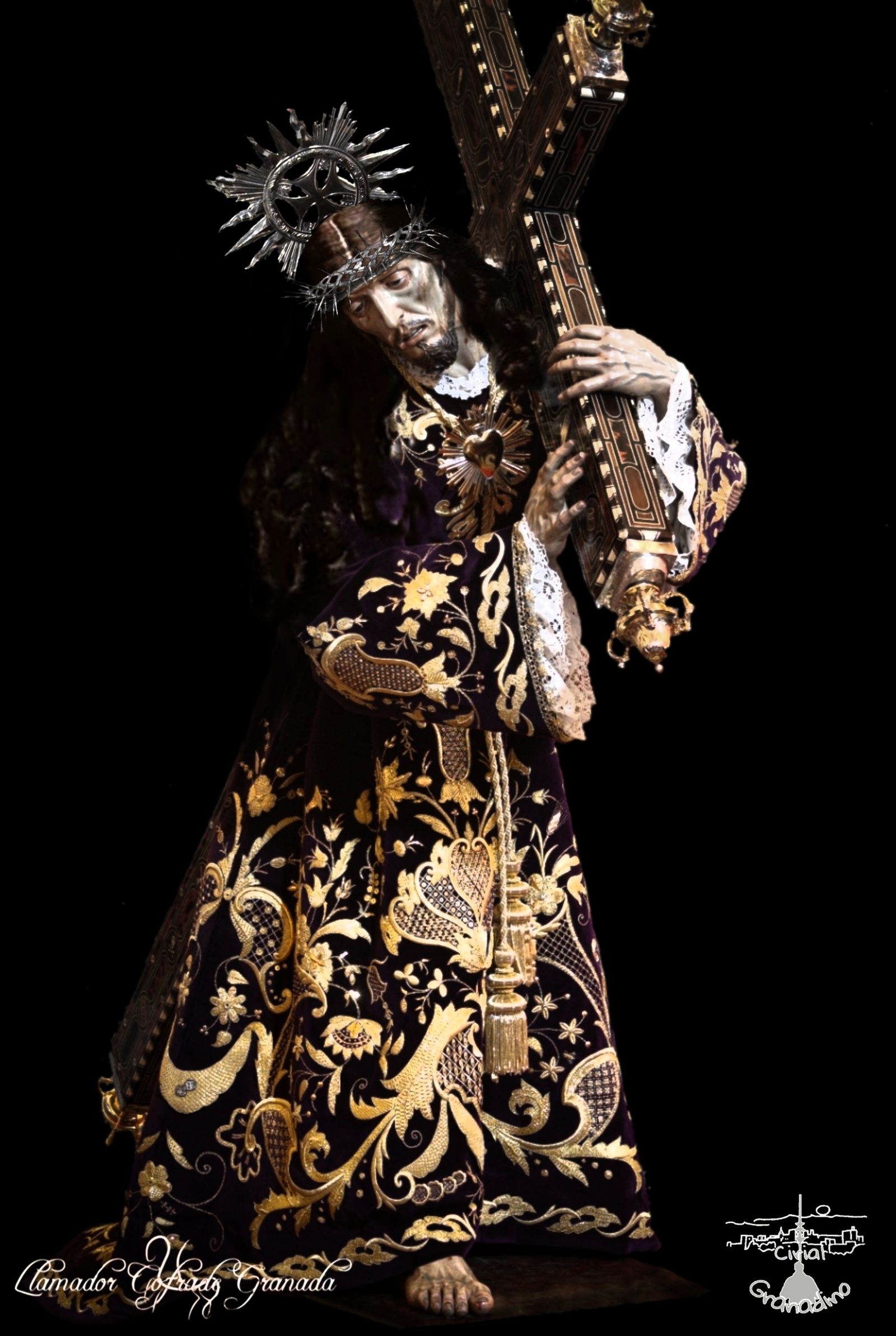 Fotomontaje del Señor de la Amargura, con pelo natural y nimbo