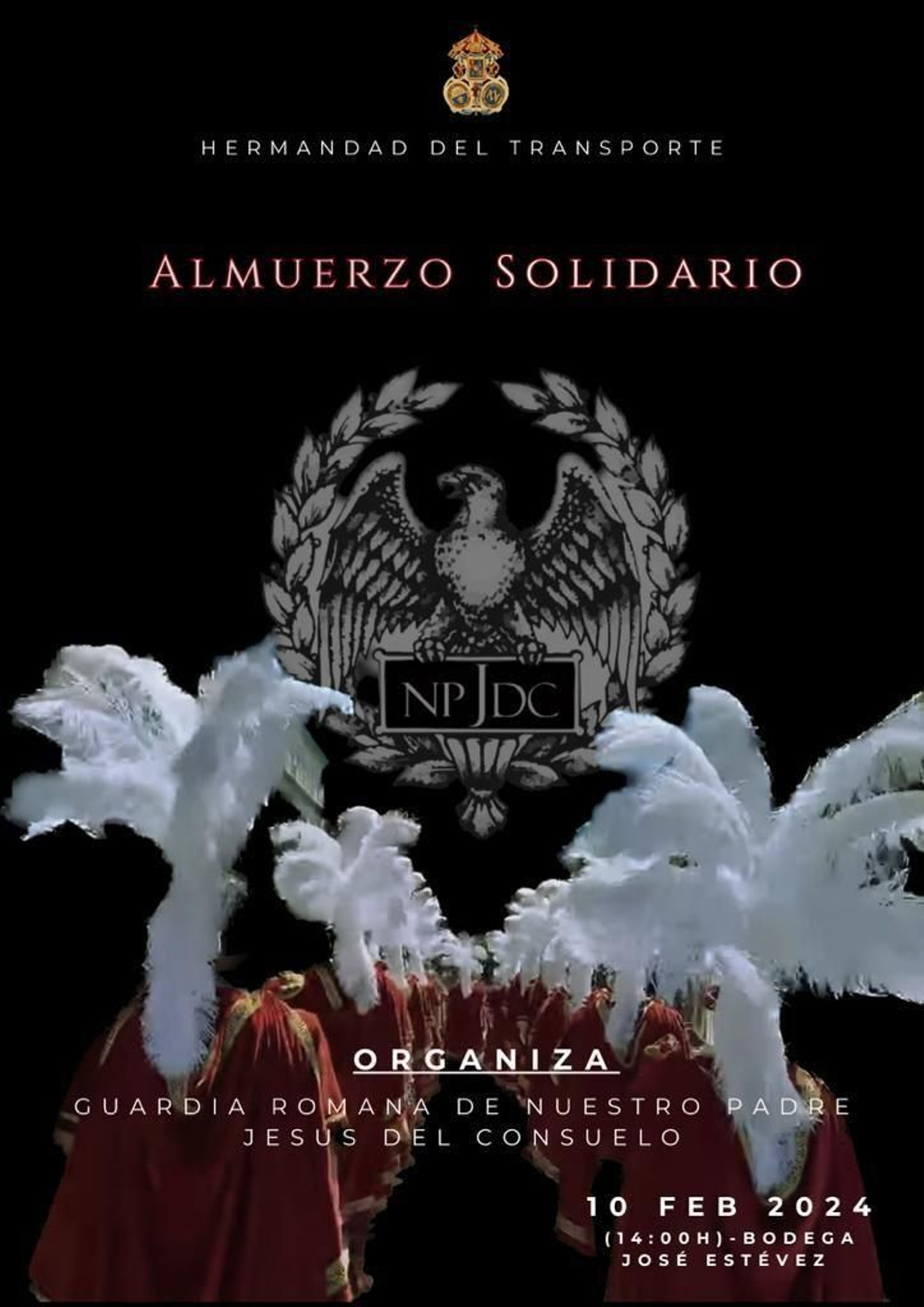 Cartel del almuerzo solidario de la Guardia Romana del Transporte.