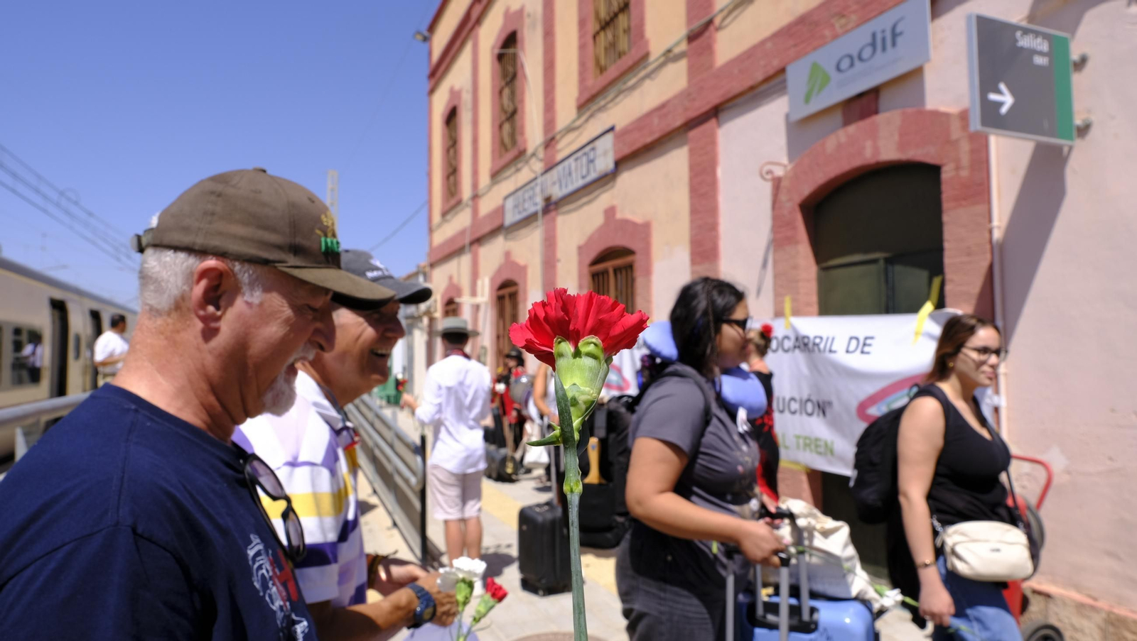 Claveles en defensa del tren en la provincia de Almería, en imágenes