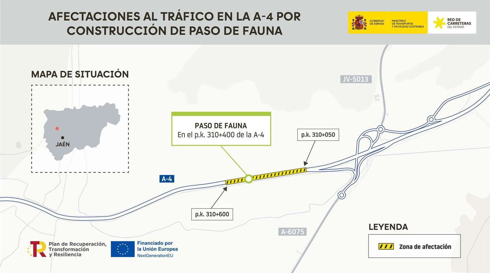 Mapa de la construcción del paso de fauna en la A-4