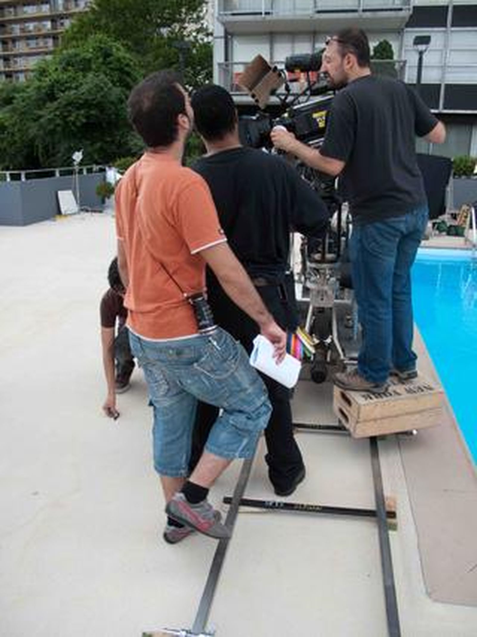 Imágenes del rodaje de 'Voltereta'en New Jersey, con vista al 'Skyline' de Manhattan. / J.D.