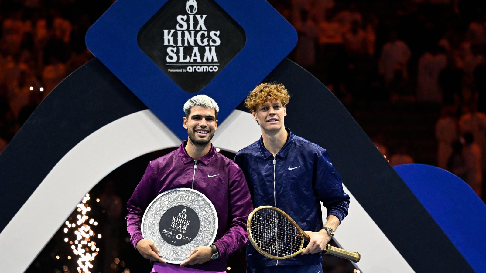 Sinner y Alcaraz, durante la final del Six Kings Slam