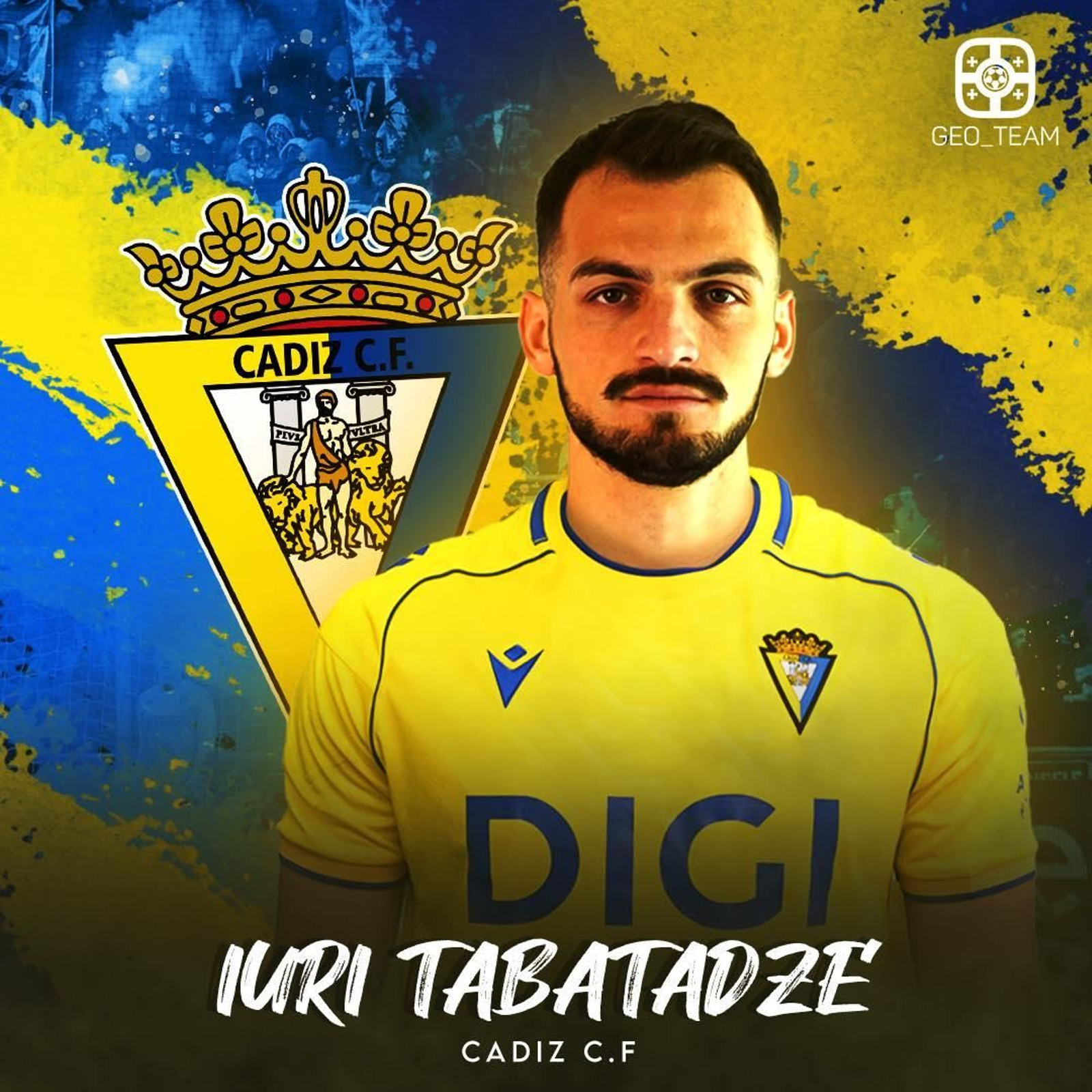 La imagen de Geo Team con Tabatadze vestido con la camiseta del Cádiz.