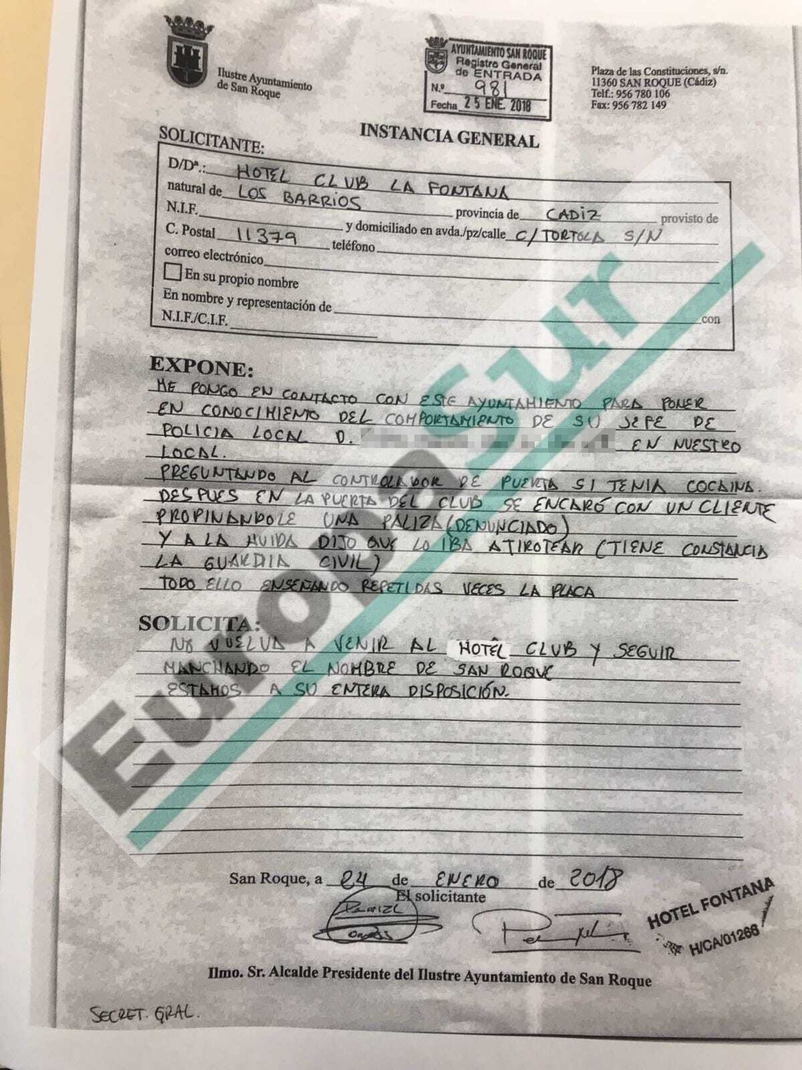 Reproducción de la instancia presentada por el local en San Roque.