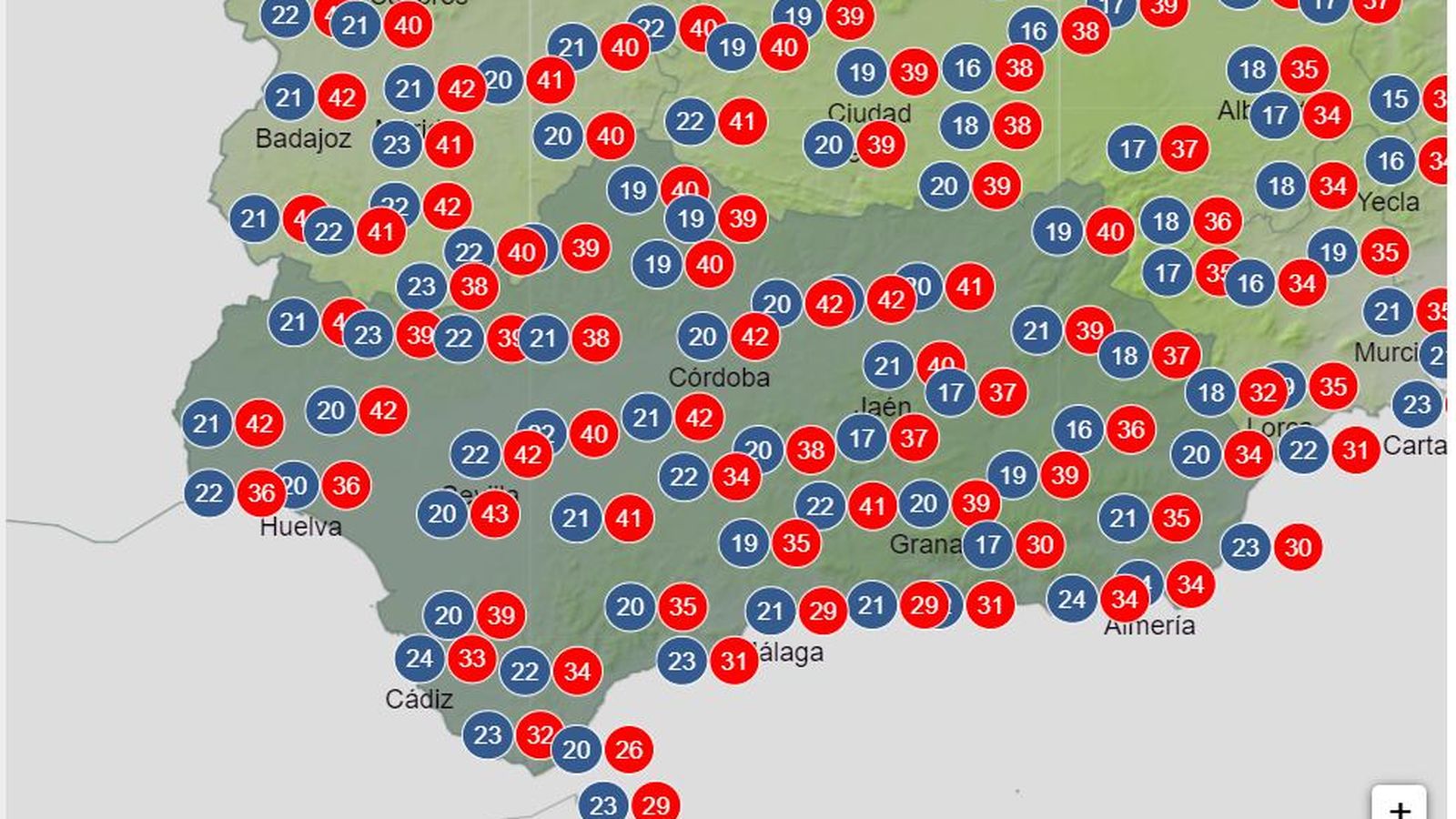 Mapa de temperaturas máximas y mínimas.