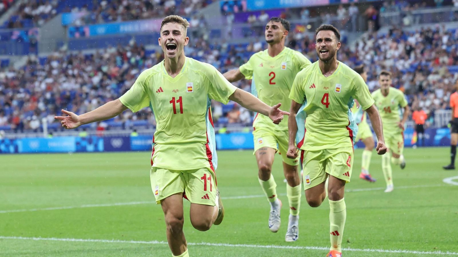 El centrocampista de España Fermín López celebra su gol ante Japón.