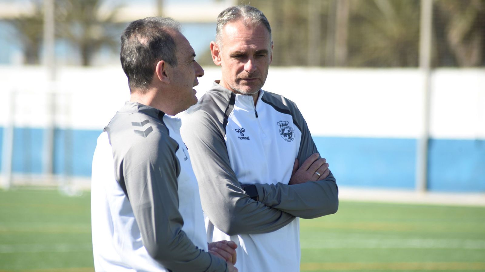 Carlos Guerra y Miguel Ángel Rondán, durante su primer entrenamiento al frente de la Balona