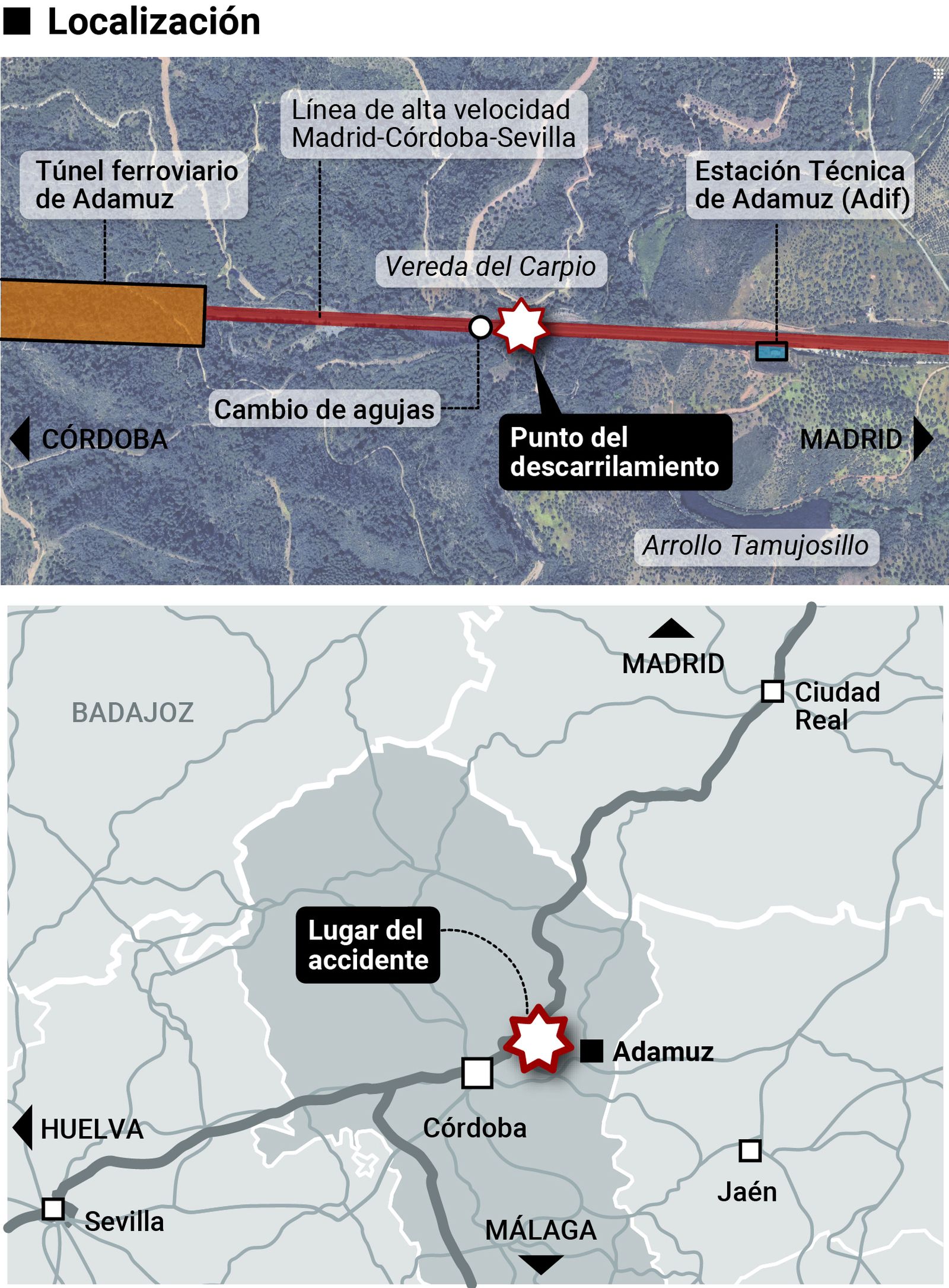 Localización del accidente de Adamuz