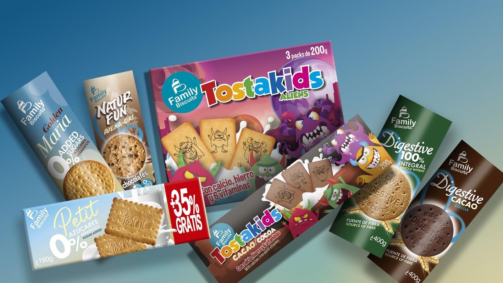 Gama de productos de la marca Family Biscuits. Gama de productos de la marca Family Biscuits.