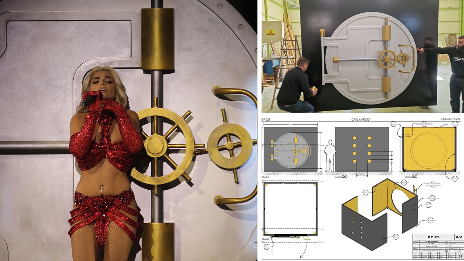 Construcción de la caja fuerte para la actuación de Carla Frigo.