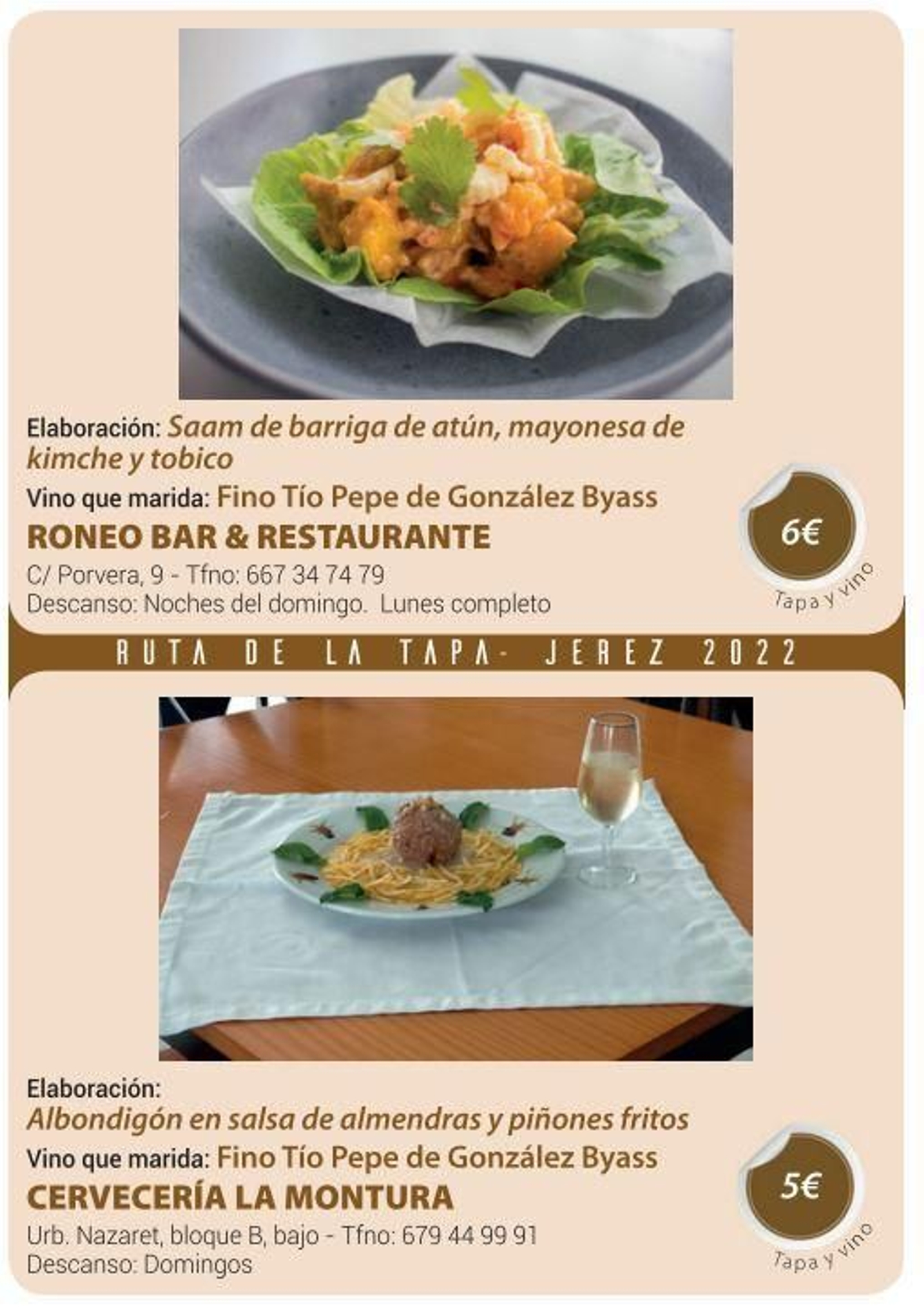 Ruta de la Tapa 'DesTapa Jerez': establecimientos, tapas maridadas y precios