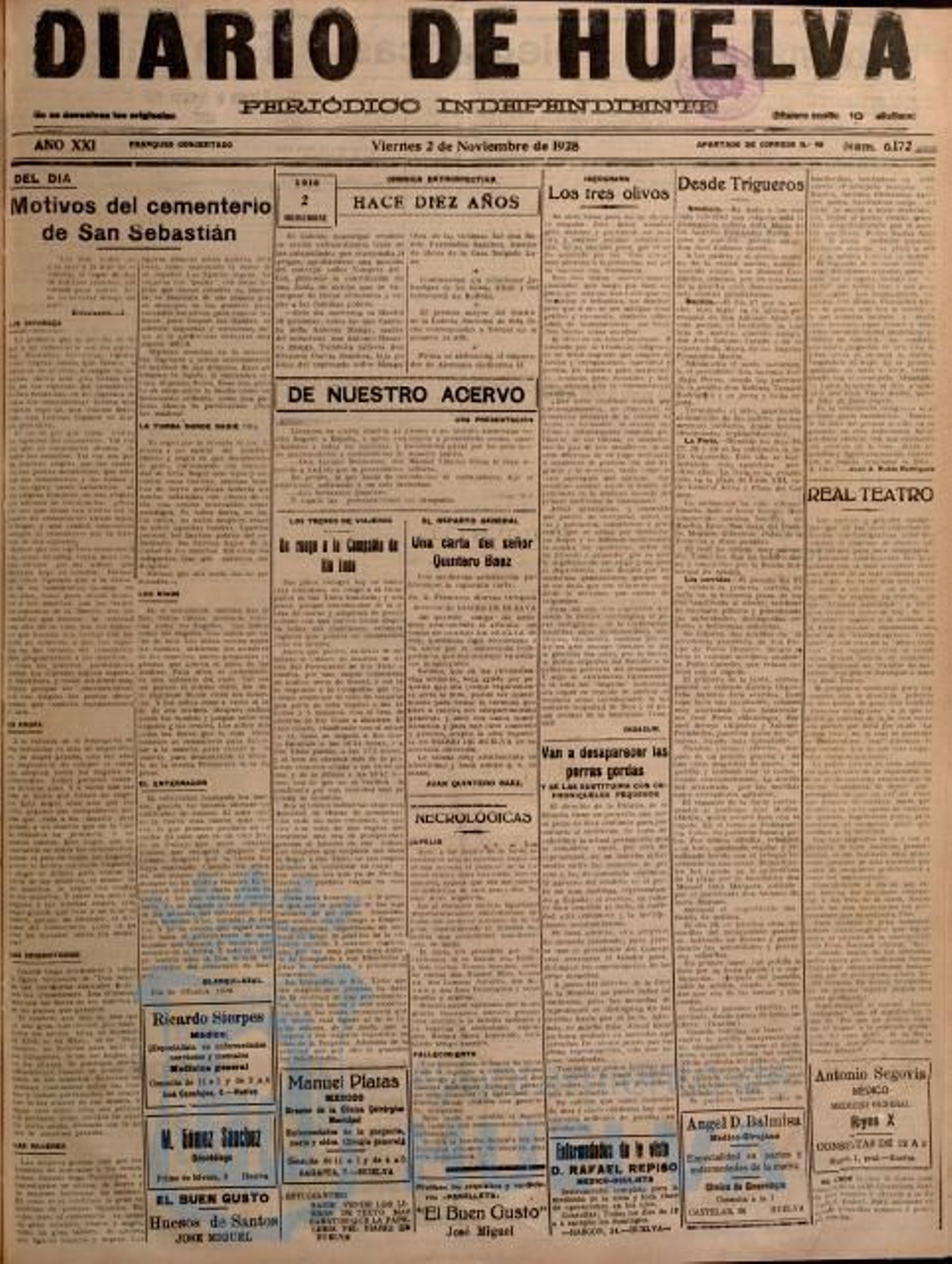 Diario de Huelva, 2 de noviembre de 1928.