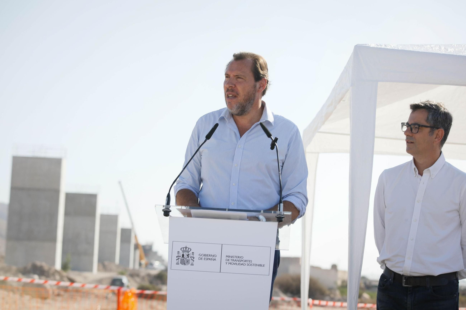 El ministro Óscar Puente durante su última visita a las obras del AVE en Sorbas