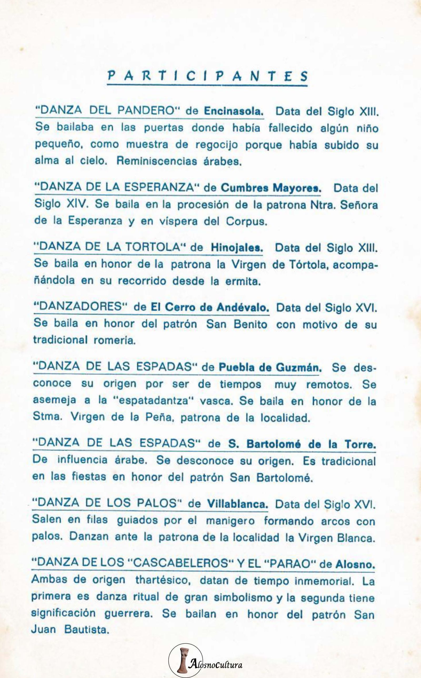 Grupos participantes en el I Certamen Provincial de Danzas de 1974.