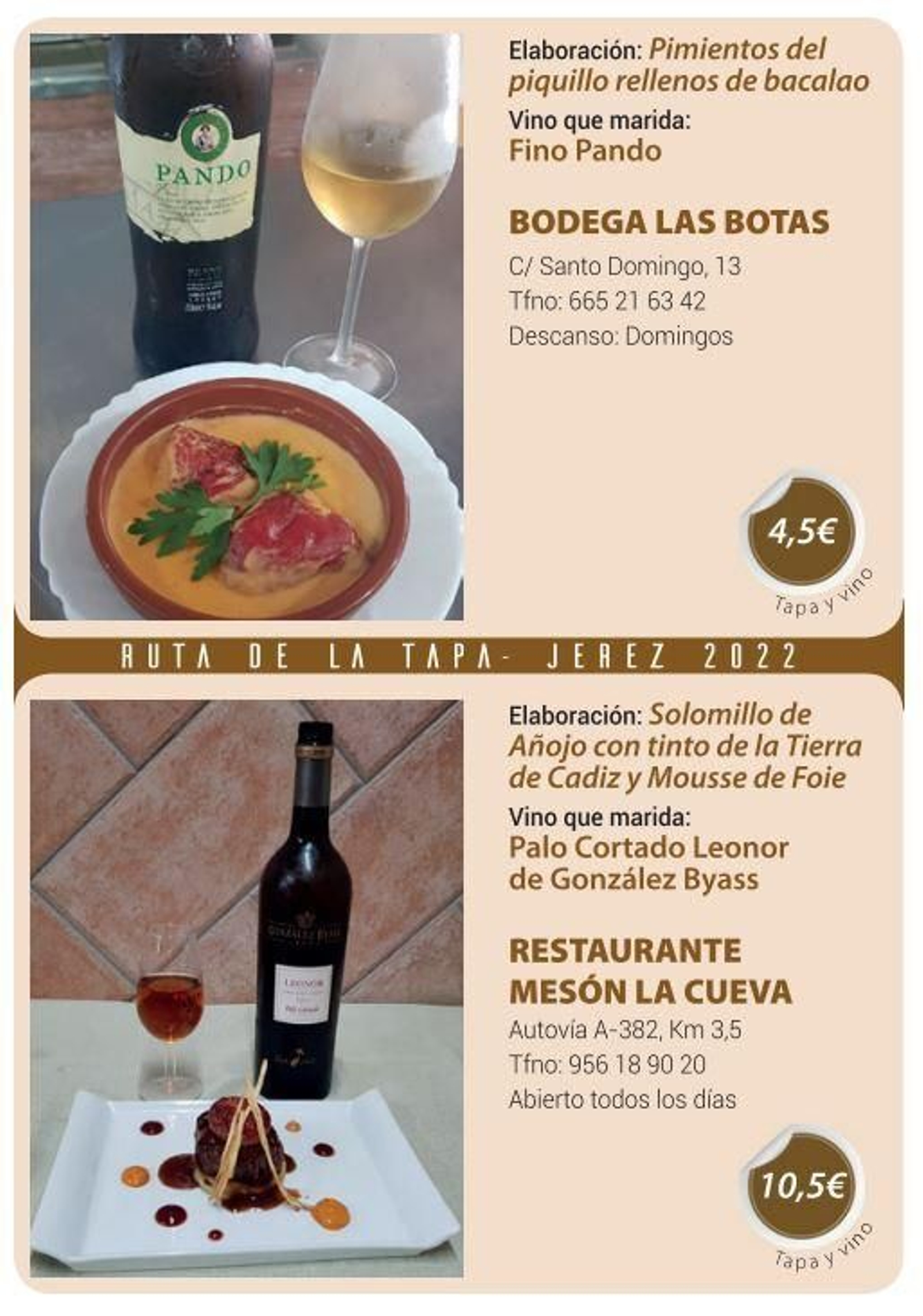 Ruta de la Tapa 'DesTapa Jerez': establecimientos, tapas maridadas y precios