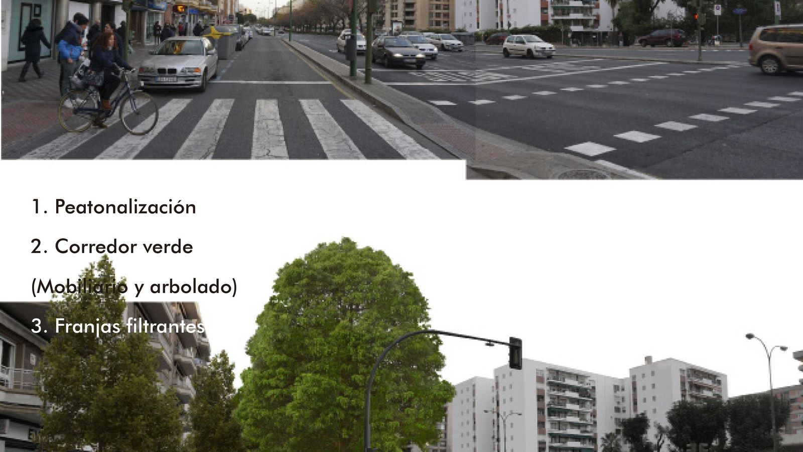 Estado actual y recreación del proyecto en la Avenida de San Francisco Javier.