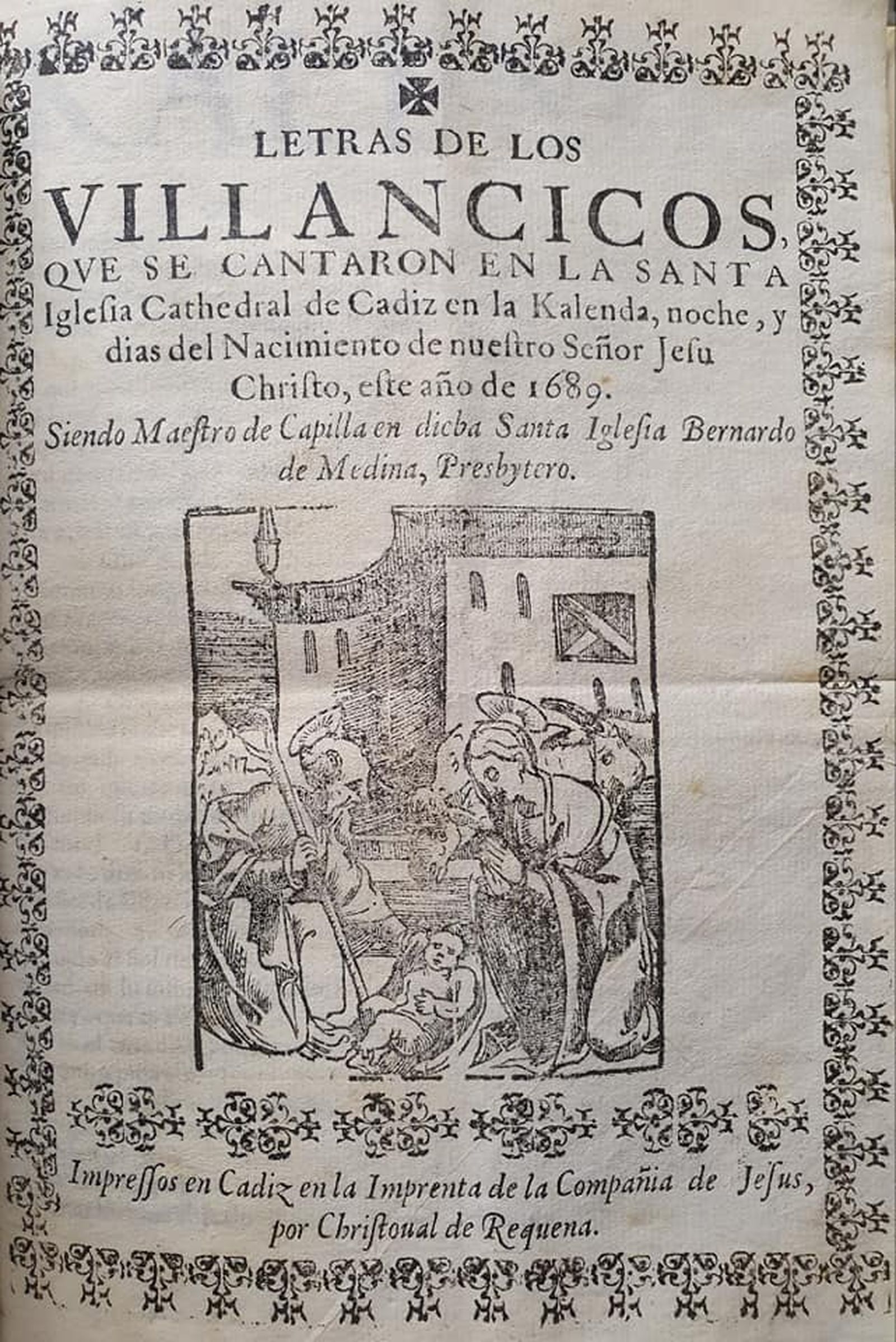 Publicación con los villancicos de la catedral vieja de Cádiz en 1689.