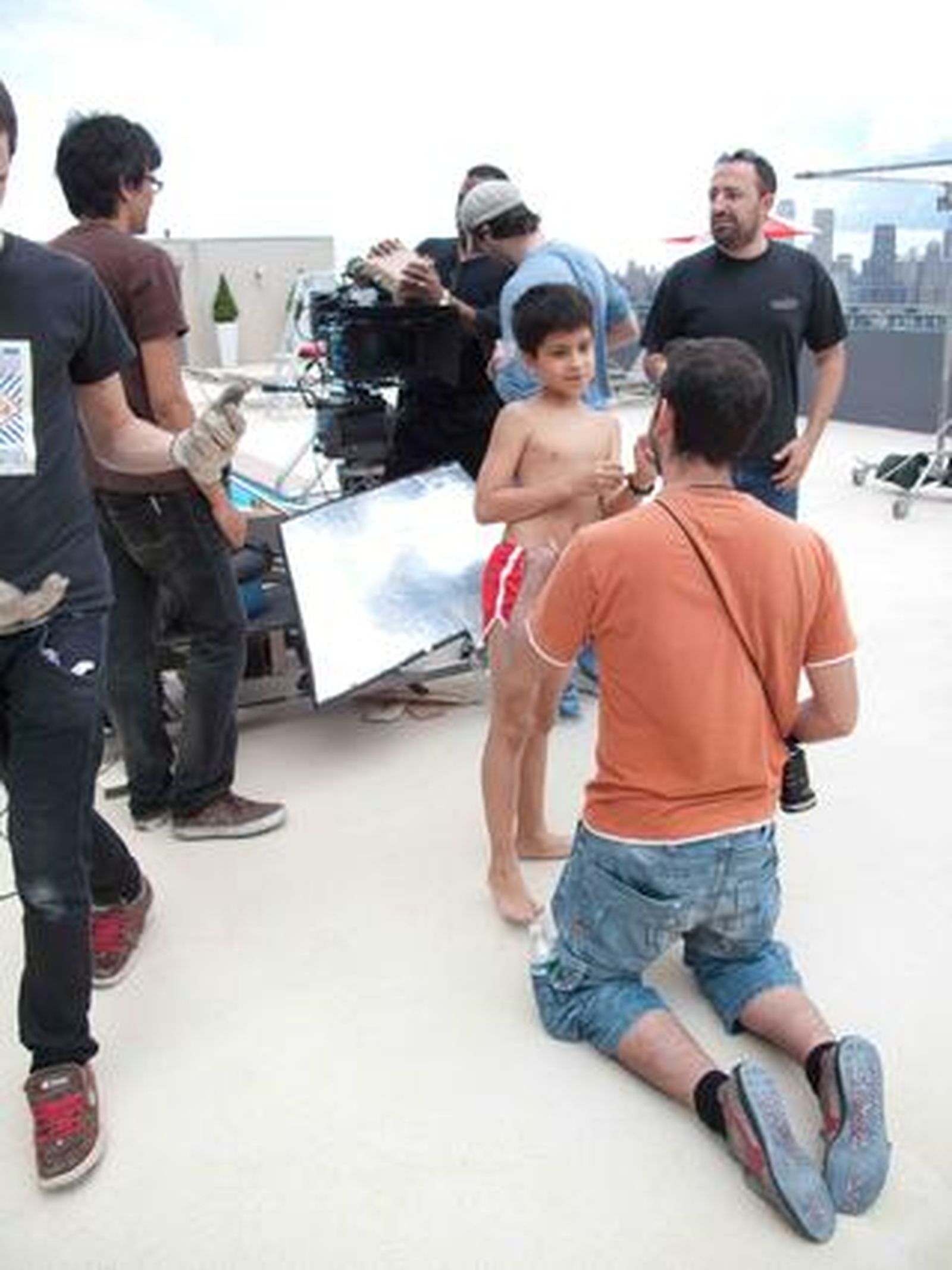 Imágenes del rodaje de 'Voltereta'en New Jersey, con vista al 'Skyline' de Manhattan. / J.D.