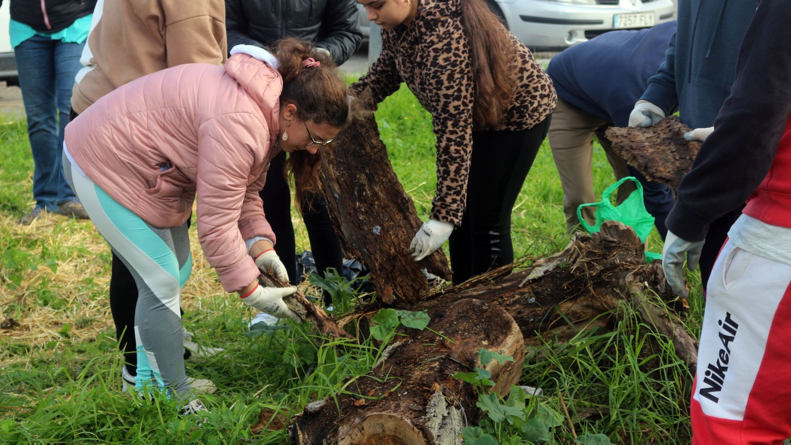 Los alumnos preparan el terreno en el que crean el mini-bosque